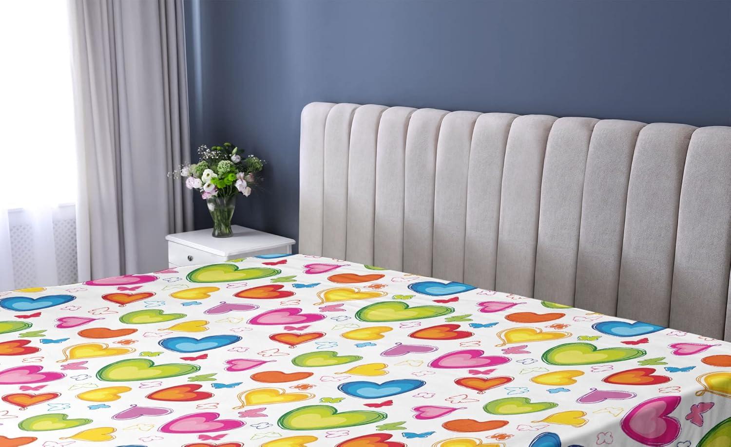 imageAmbesonne Love Fitted Sheet Colorful Hearts and Butterflies Silhouettes Doodle Style Happy Valentines Day Pattern Bed Cover with AllRound Elastic Deep Pocket for Comfort Queen Size MulticolorMulticolor