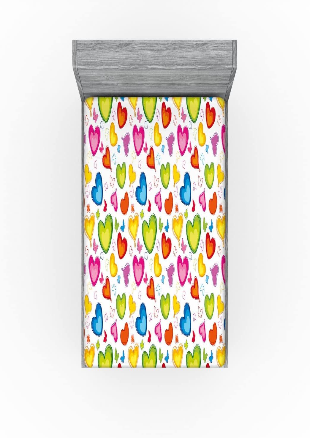 imageAmbesonne Love Fitted Sheet Colorful Hearts and Butterflies Silhouettes Doodle Style Happy Valentines Day Pattern Bed Cover with AllRound Elastic Deep Pocket for Comfort Queen Size MulticolorMulticolor