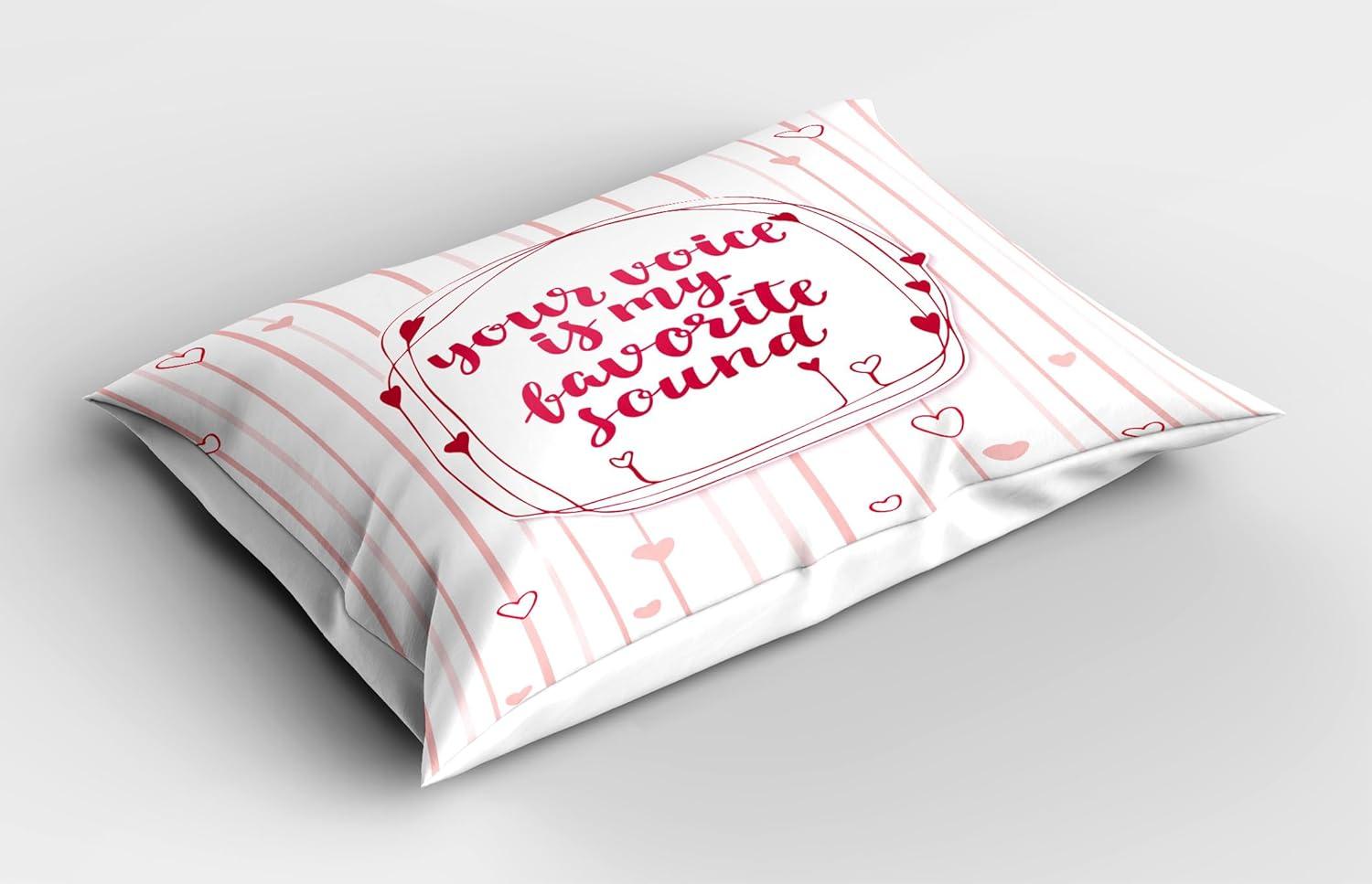 imageAmbesonne Love Pillow Sham Set of 2 Valentines Day Words with Hearts Frame on Vertical Lines Romantic Calligraphy Quality Microfiber Bedding Item for All Seasons 36 x 20 Pink Red Blush