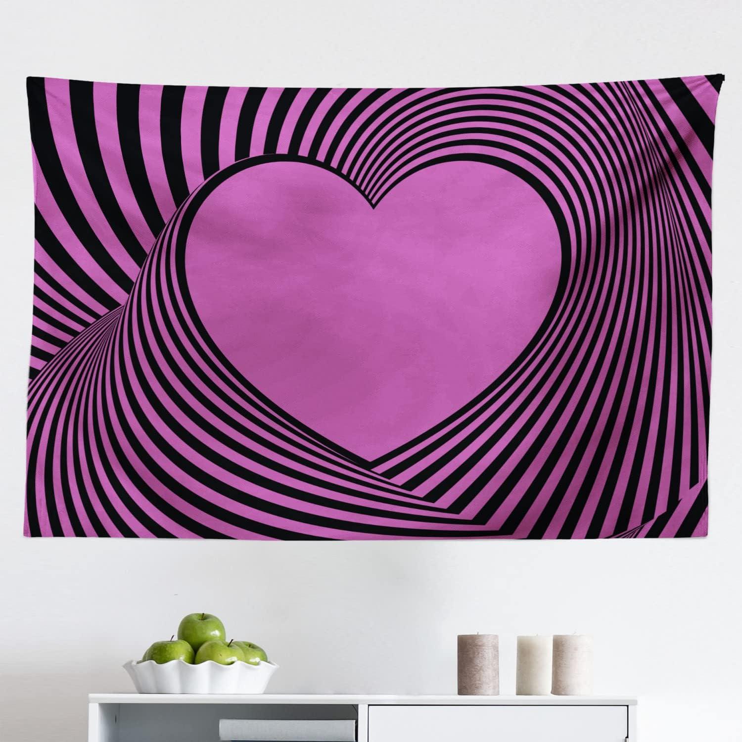 imageAmbesonne Pink Zebra Tapestry Heart Shape with Twisting Lines Happiness Love Valentines Day Themed Stripes Fabric Wall Hanging Decor for Bedroom Living Room Dorm 45 X 30 Fuchsia BlackFuchsia Black