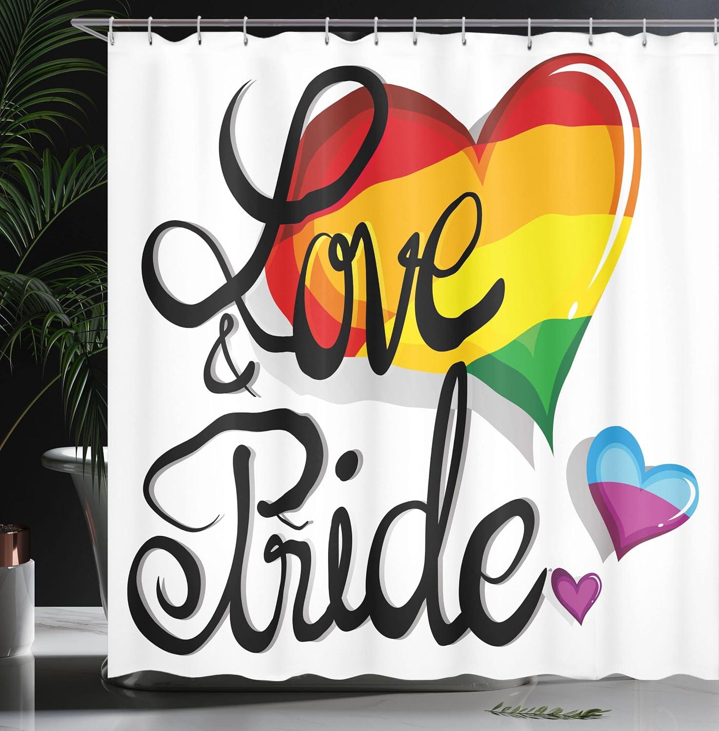 imageAmbesonne Pride Shower Curtain Vibrant Big and Little Hearts Gay Lesbian Transsexual Romantic Design Love and Pride Cloth Fabric Bathroom Decor Set with Hooks 69 W x 70 L Black Yellow