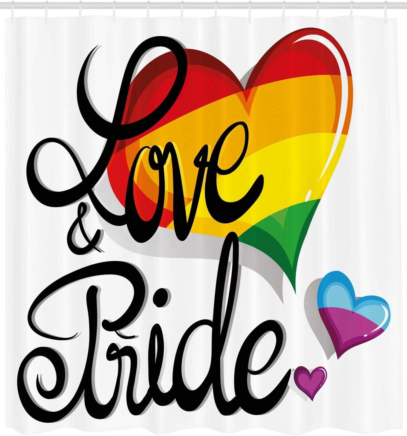 imageAmbesonne Pride Shower Curtain Vibrant Big and Little Hearts Gay Lesbian Transsexual Romantic Design Love and Pride Cloth Fabric Bathroom Decor Set with Hooks 69 W x 70 L Black Yellow