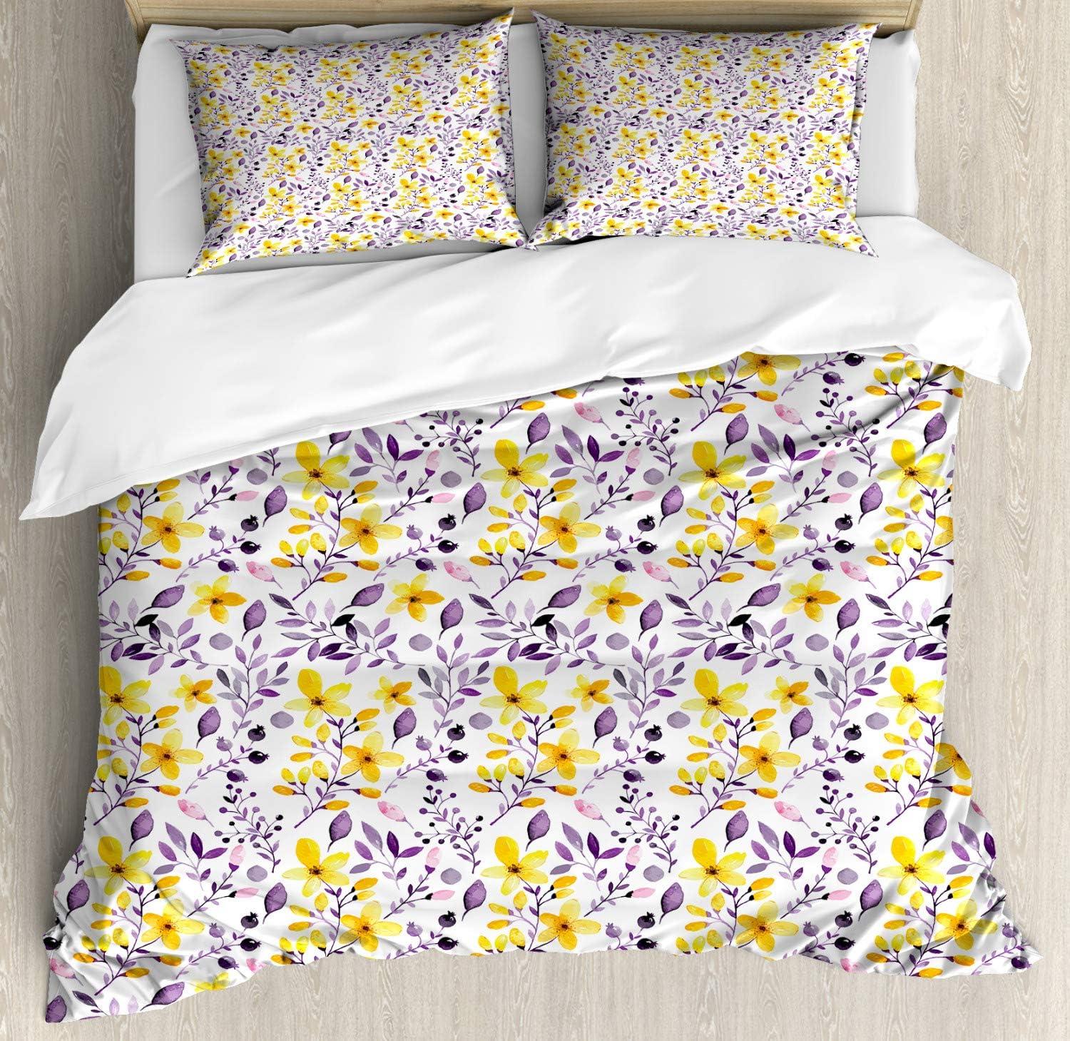 imageAmbesonne Purple Duvet Cover Set Unlucky Black Cat with Heart Filled Backdrop Valentines Day Animal Fun Decorative 3 Piece Bedding Set with 2 Pillow Shams Queen Size Lavender Pink BlackYellow Purple White