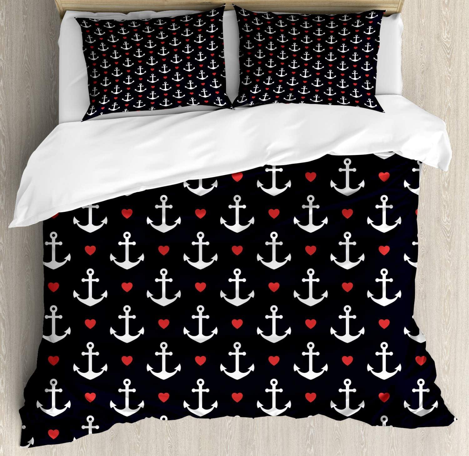 imageAmbesonne Purple Duvet Cover Set Unlucky Black Cat with Heart Filled Backdrop Valentines Day Animal Fun Decorative 3 Piece Bedding Set with 2 Pillow Shams Queen Size Lavender Pink BlackBlack Vermilion White