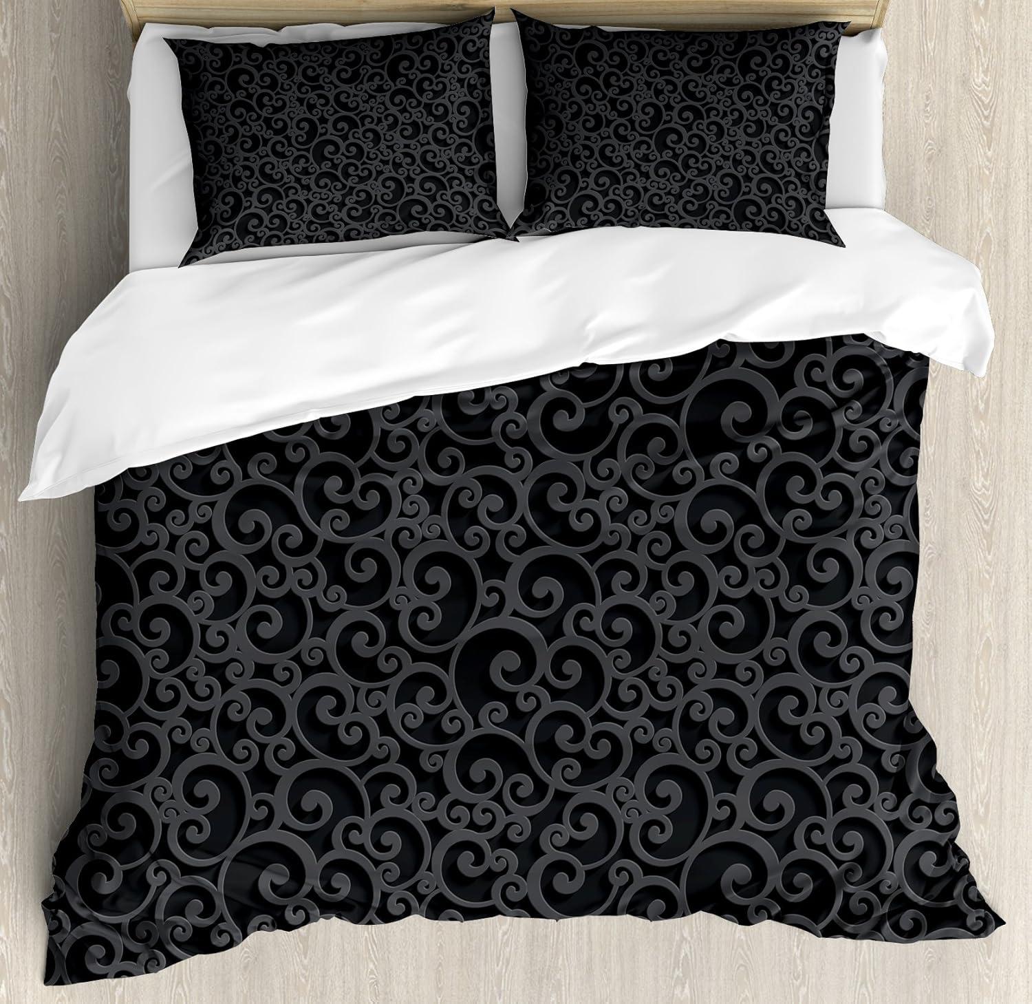 imageAmbesonne Purple Duvet Cover Set Unlucky Black Cat with Heart Filled Backdrop Valentines Day Animal Fun Decorative 3 Piece Bedding Set with 2 Pillow Shams Queen Size Lavender Pink BlackDark Grey