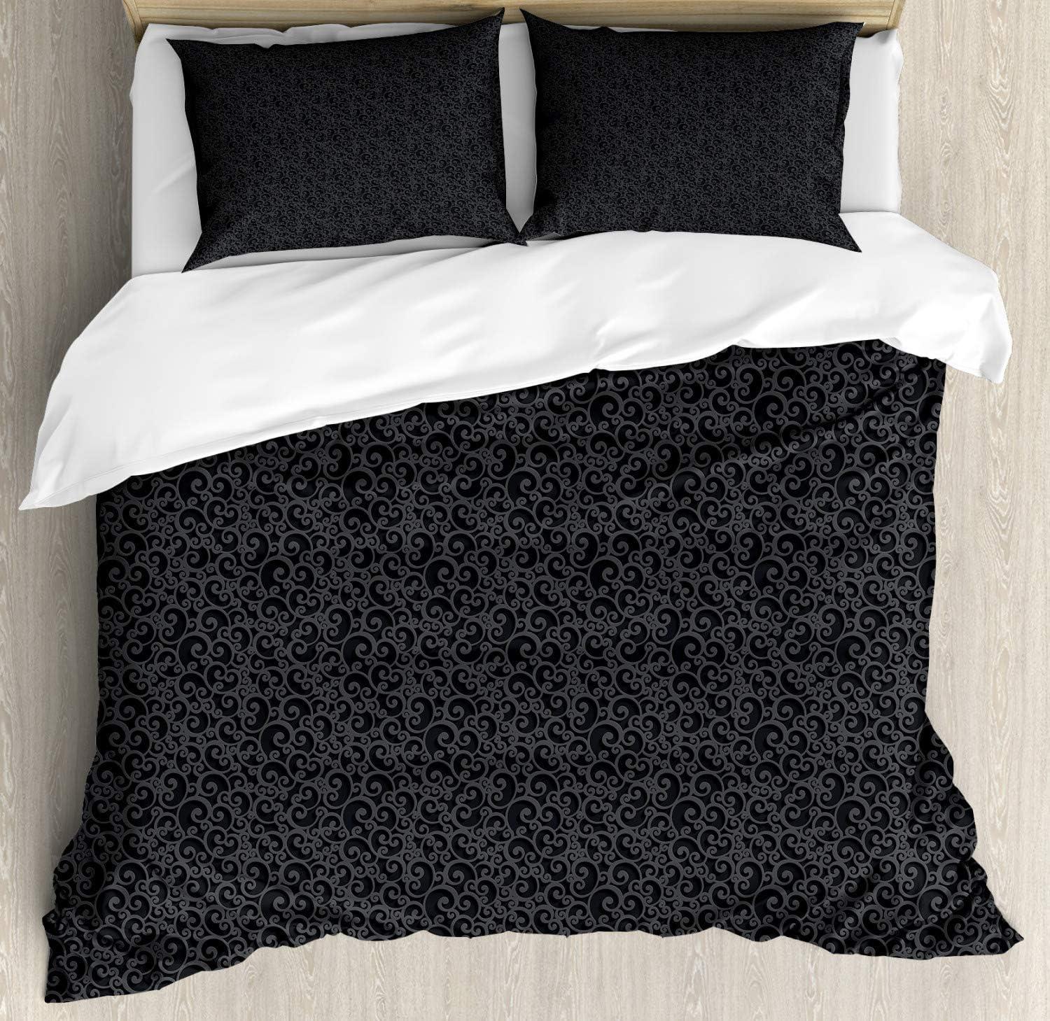 imageAmbesonne Purple Duvet Cover Set Unlucky Black Cat with Heart Filled Backdrop Valentines Day Animal Fun Decorative 3 Piece Bedding Set with 2 Pillow Shams Queen Size Lavender Pink BlackDark Grey