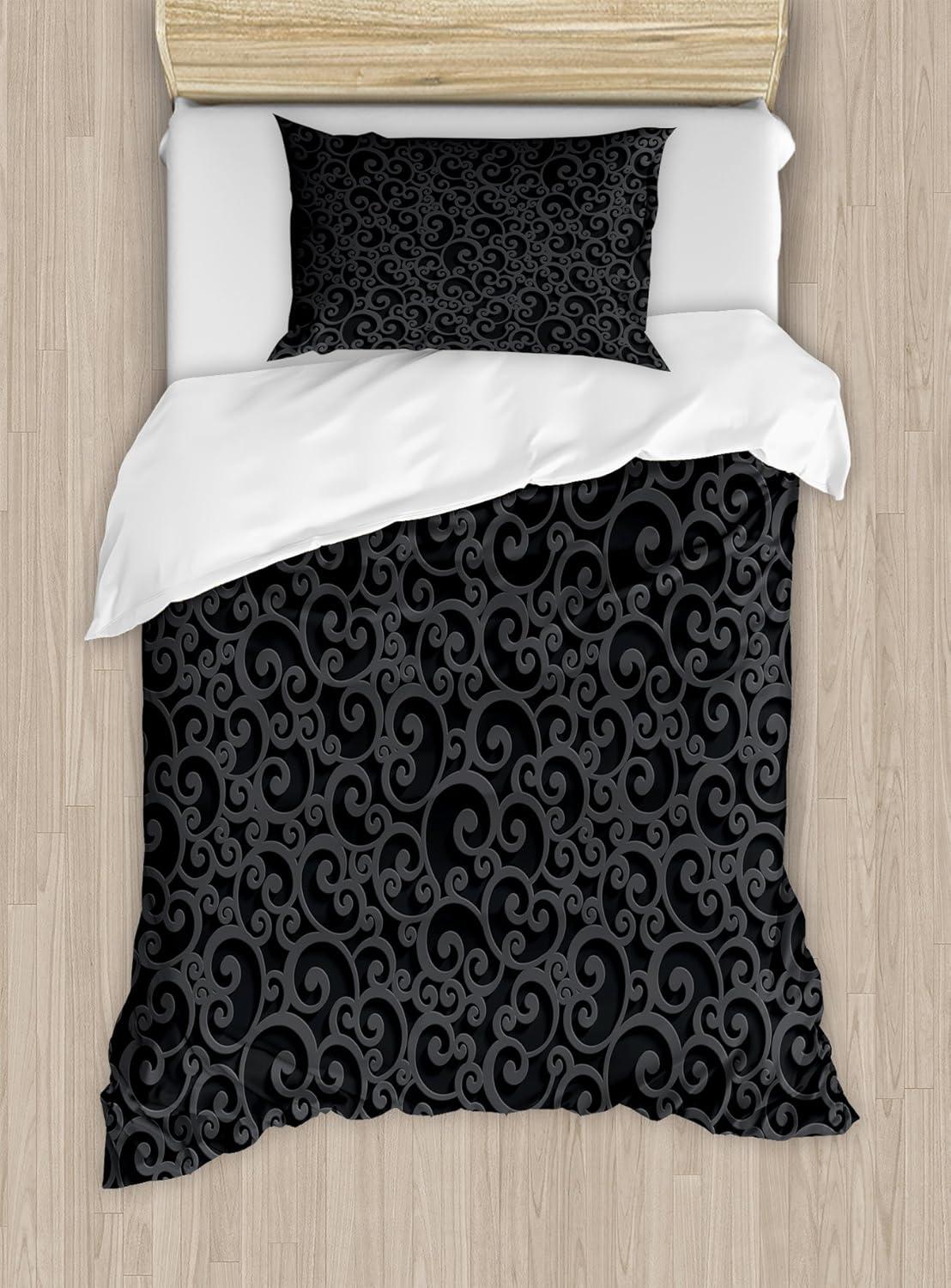 imageAmbesonne Purple Duvet Cover Set Unlucky Black Cat with Heart Filled Backdrop Valentines Day Animal Fun Decorative 3 Piece Bedding Set with 2 Pillow Shams Queen Size Lavender Pink BlackDark Grey