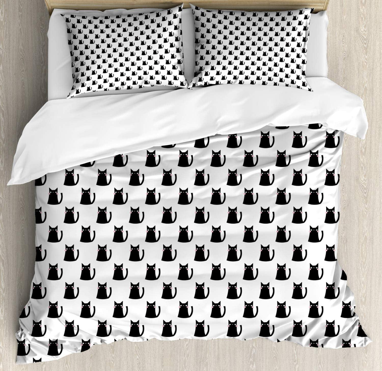 imageAmbesonne Purple Duvet Cover Set Unlucky Black Cat with Heart Filled Backdrop Valentines Day Animal Fun Decorative 3 Piece Bedding Set with 2 Pillow Shams Queen Size Lavender Pink BlackCharcoal Grey Pale Pink