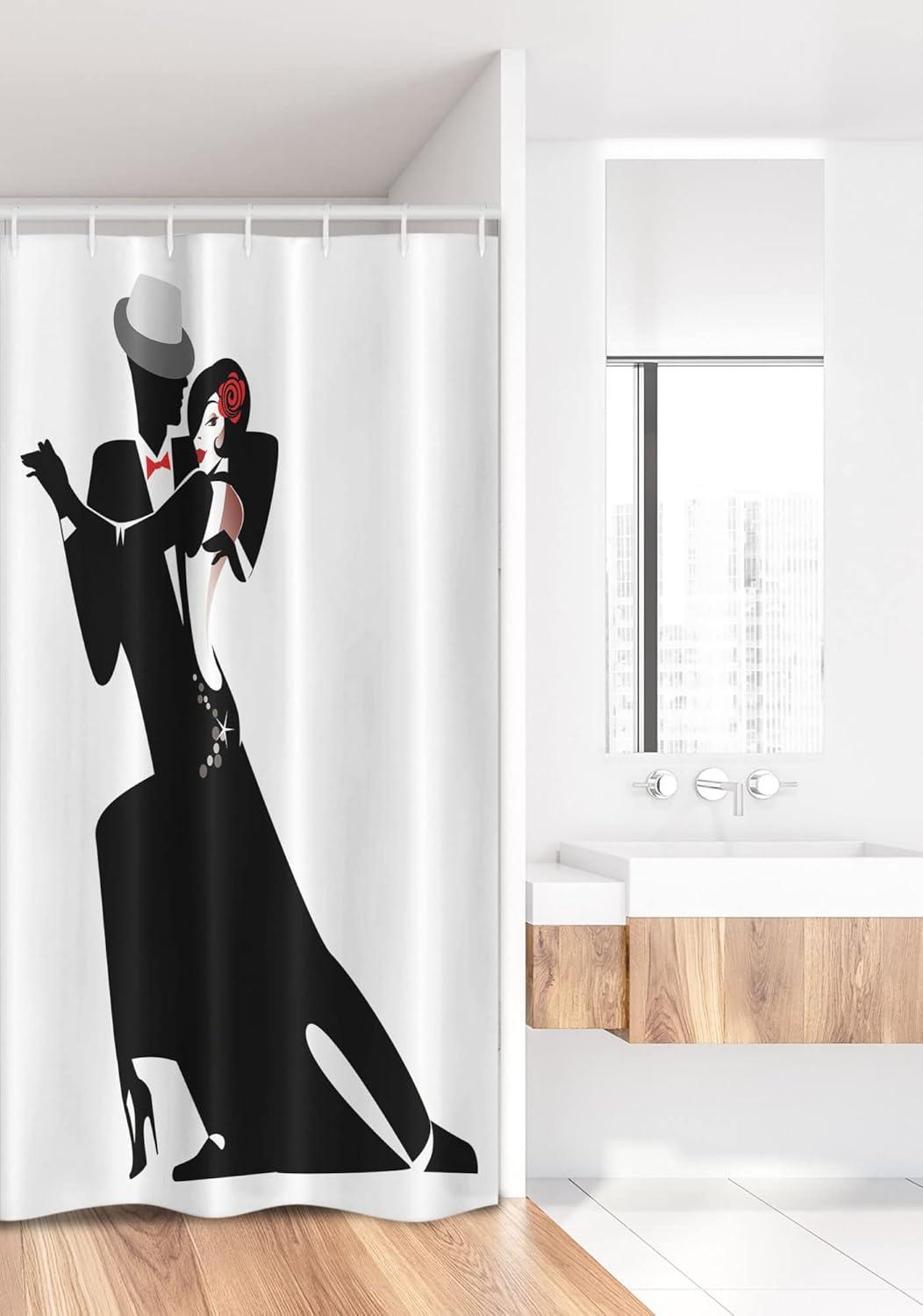 imageAmbesonne Retro Stall Shower Curtain Man and Woman Partners Romantic Dance Tango Waltz Lovers in Rhythmic Music Art Print Fabric Bathroom Decor Set with Hooks 36 W x 72 L White Black