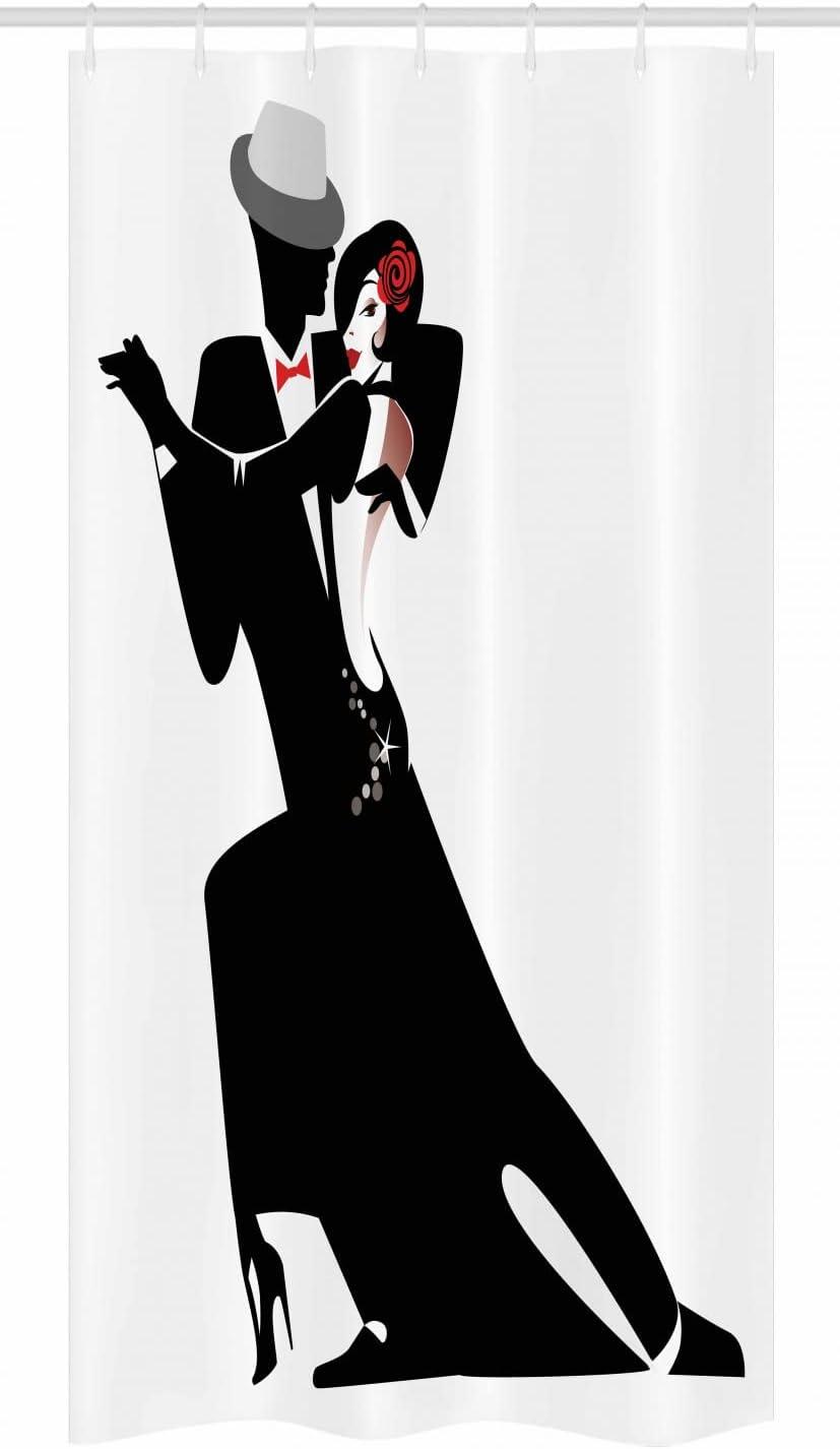 imageAmbesonne Retro Stall Shower Curtain Man and Woman Partners Romantic Dance Tango Waltz Lovers in Rhythmic Music Art Print Fabric Bathroom Decor Set with Hooks 36 W x 72 L White Black