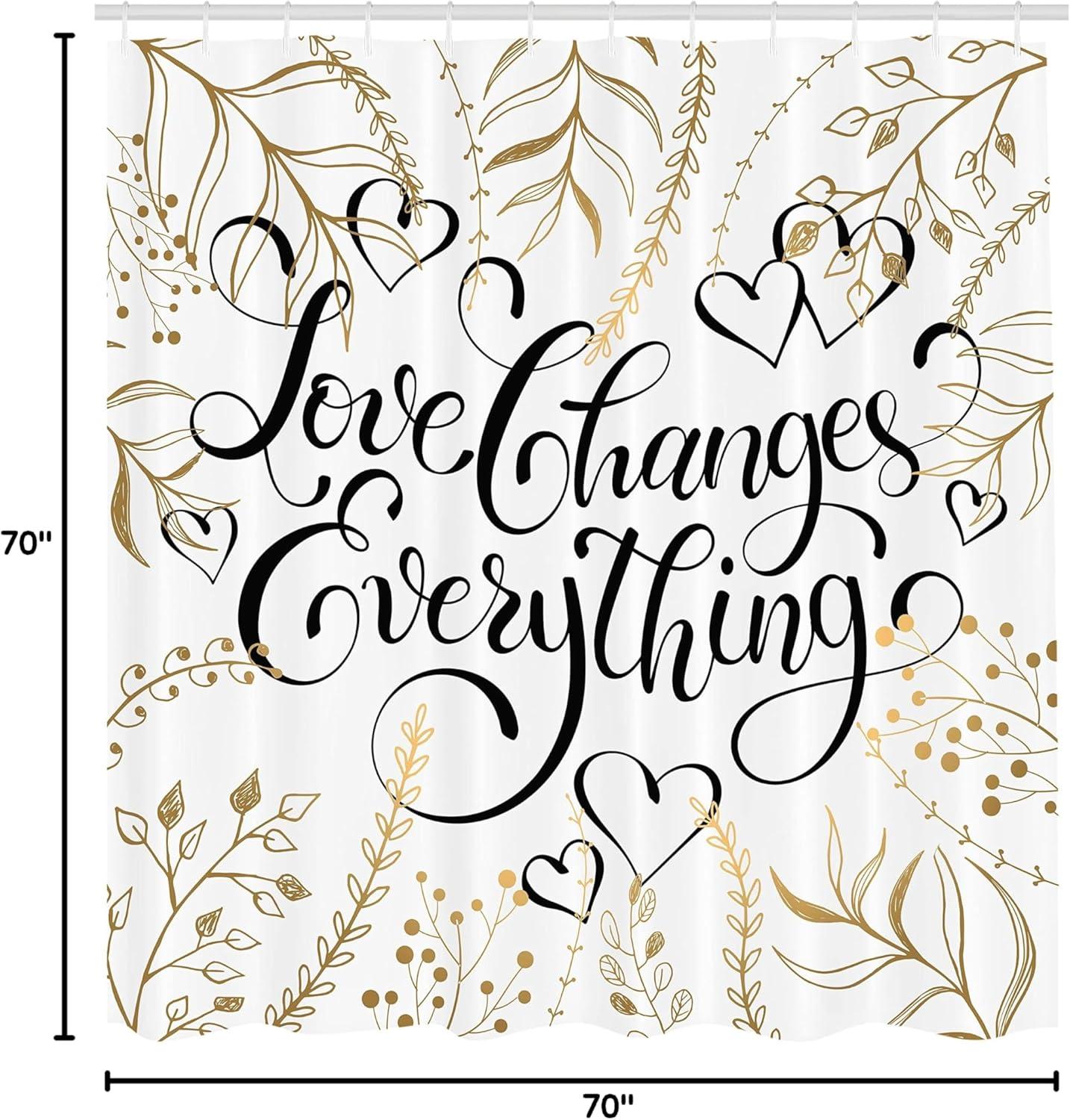 imageAmbesonne Romantic Shower Curtain Foliage Pattern Frame Style Heart Shapes and an Inspirational Words Cloth Fabric Bathroom Decor Set with Hooks 69 W x 70 L Sepia Peach Black