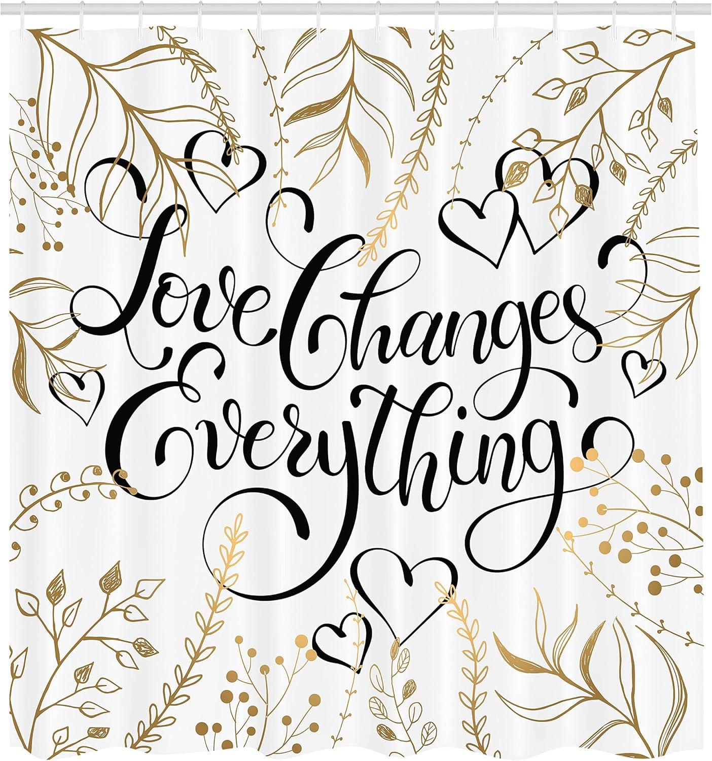 imageAmbesonne Romantic Shower Curtain Foliage Pattern Frame Style Heart Shapes and an Inspirational Words Cloth Fabric Bathroom Decor Set with Hooks 69 W x 70 L Sepia Peach Black
