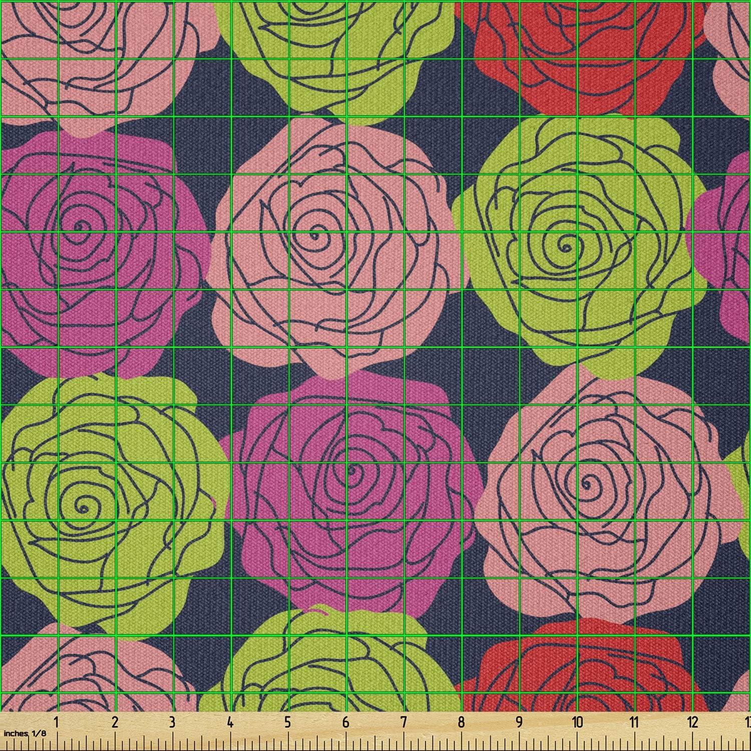 imageAmbesonne Rose Fabric by The Yard Romantic Theme Flower Petals Bouquets Lovers Valentines Days Blossoms Stretch Knit Fabric for Clothing Sewing and Arts Crafts 10 Yards Lime Green and MulticolorLime Green and Multicolor