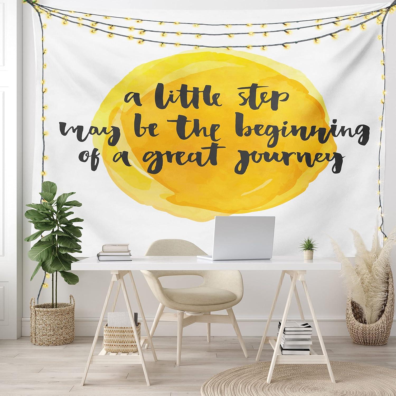 imageAmbesonne Saying Tapestry Positive Text Watercolor Monochrome Background Brush Strokes Wide Wall Hanging for Bedroom Living Room Dorm 80 X 60 Charcoal Grey Yellow