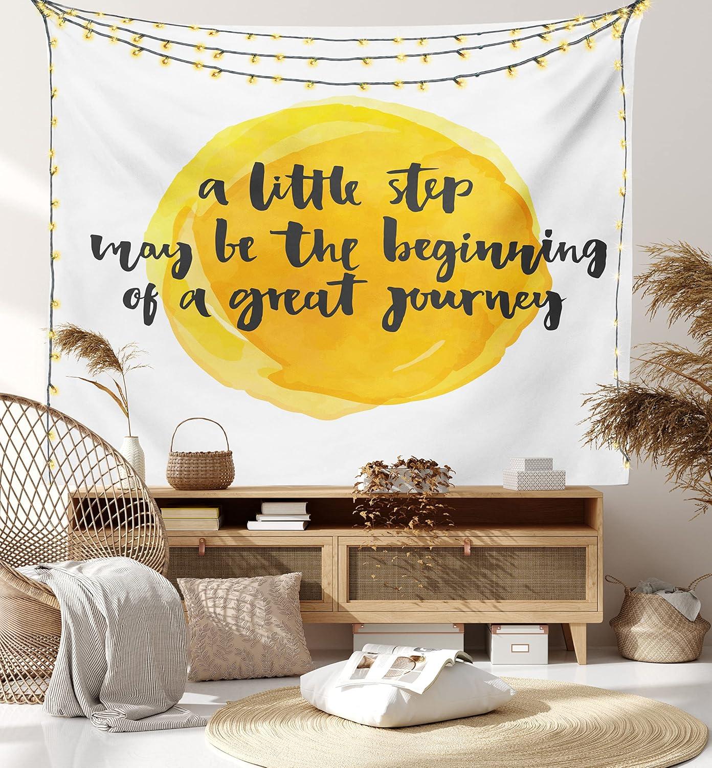imageAmbesonne Saying Tapestry Positive Text Watercolor Monochrome Background Brush Strokes Wide Wall Hanging for Bedroom Living Room Dorm 80 X 60 Charcoal Grey Yellow