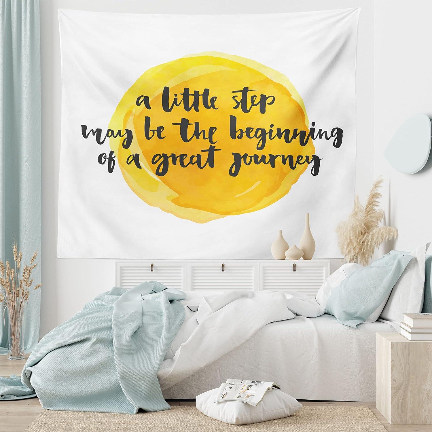 imageAmbesonne Saying Tapestry Positive Text Watercolor Monochrome Background Brush Strokes Wide Wall Hanging for Bedroom Living Room Dorm 80 X 60 Charcoal Grey Yellow