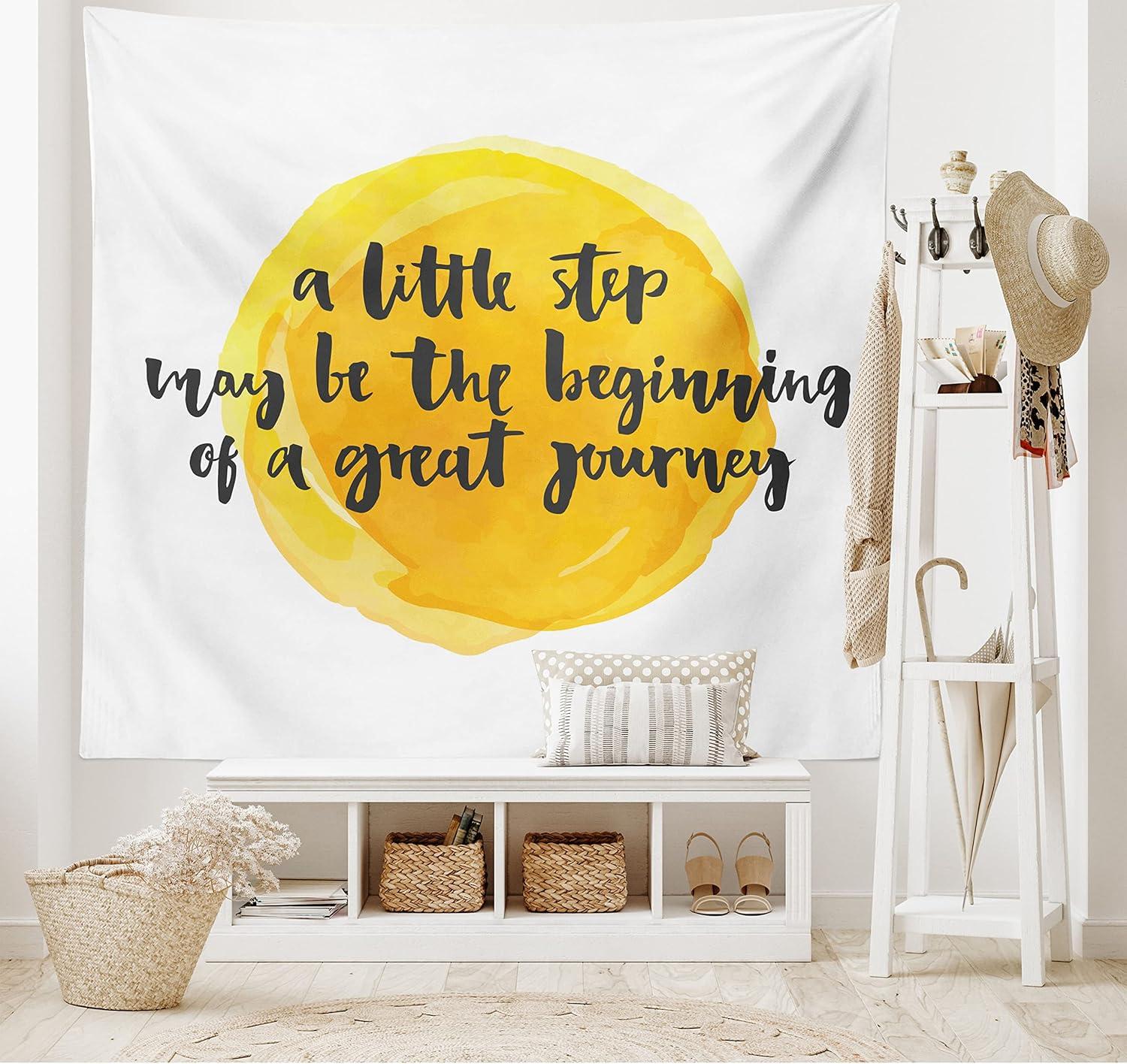 imageAmbesonne Saying Tapestry Positive Text Watercolor Monochrome Background Brush Strokes Wide Wall Hanging for Bedroom Living Room Dorm 80 X 60 Charcoal Grey Yellow