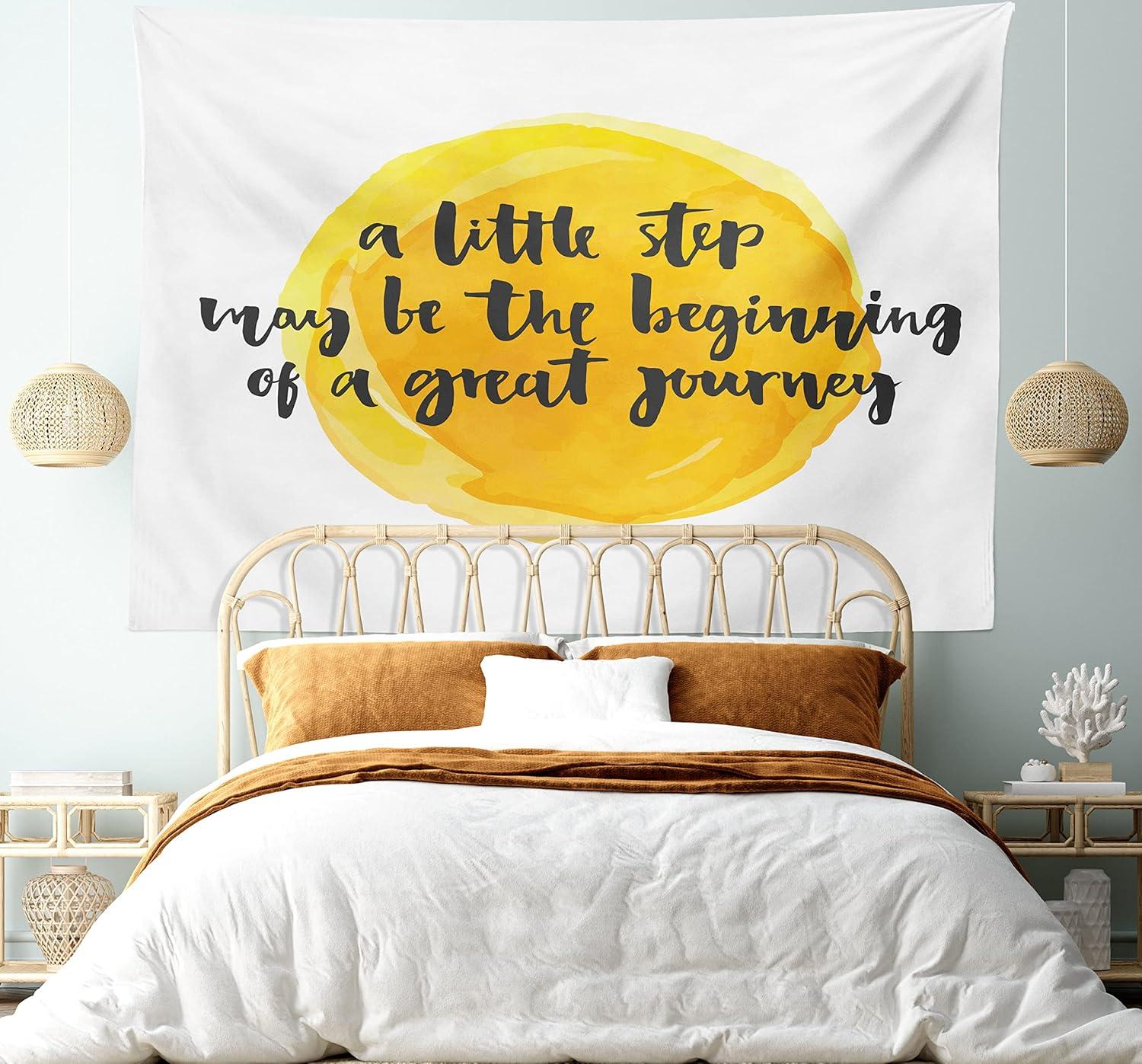 imageAmbesonne Saying Tapestry Positive Text Watercolor Monochrome Background Brush Strokes Wide Wall Hanging for Bedroom Living Room Dorm 80 X 60 Charcoal Grey Yellow