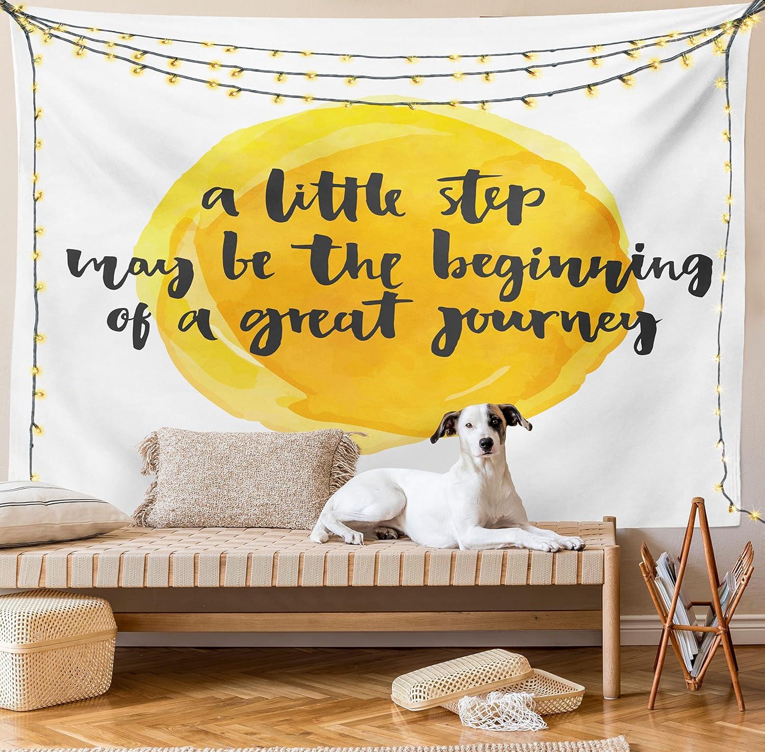 imageAmbesonne Saying Tapestry Positive Text Watercolor Monochrome Background Brush Strokes Wide Wall Hanging for Bedroom Living Room Dorm 80 X 60 Charcoal Grey Yellow