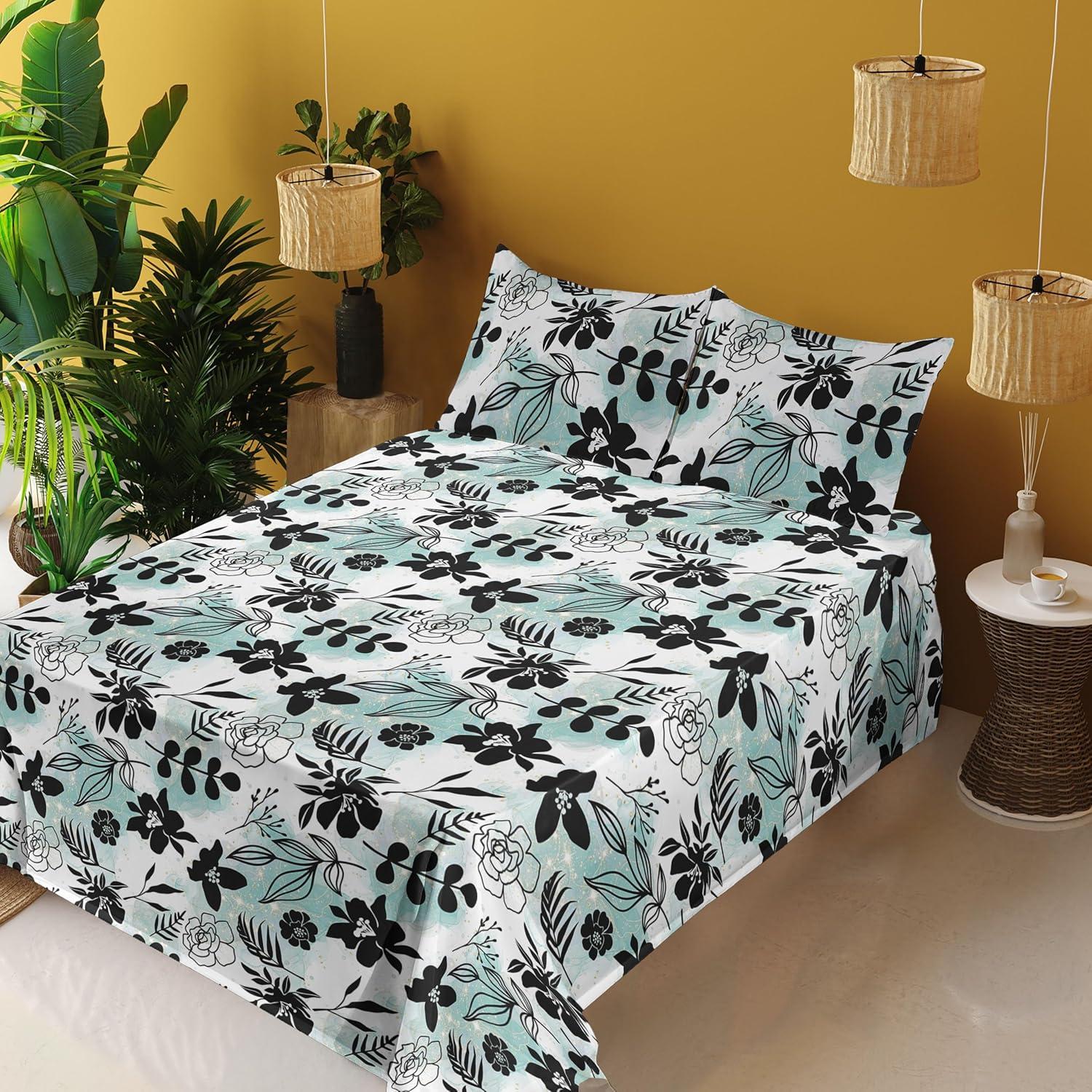imageAmbesonne Spring Floral Sheet Set Valentines Day Concept Romantic Garden Flowers with Leaves Greenery Fitted and Flat Sheet with Pillowcases Bedding Accent 4 Piece Set Queen Seafoam Peach WhiteDark Grey White