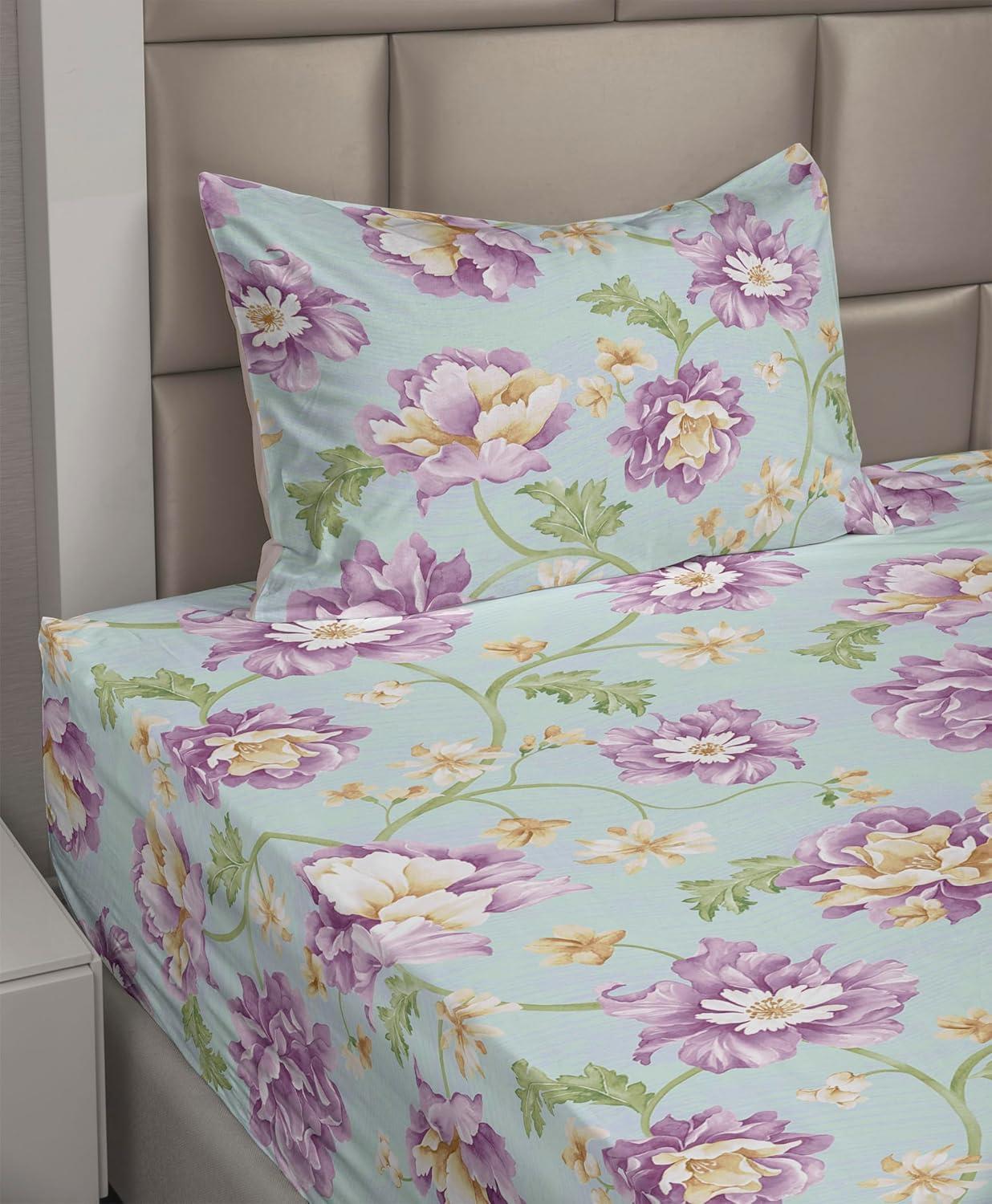 imageAmbesonne Spring Floral Sheet Set Valentines Day Concept Romantic Garden Flowers with Leaves Greenery Fitted and Flat Sheet with Pillowcases Bedding Accent 4 Piece Set Queen Seafoam Peach WhitePale Eggplant Green