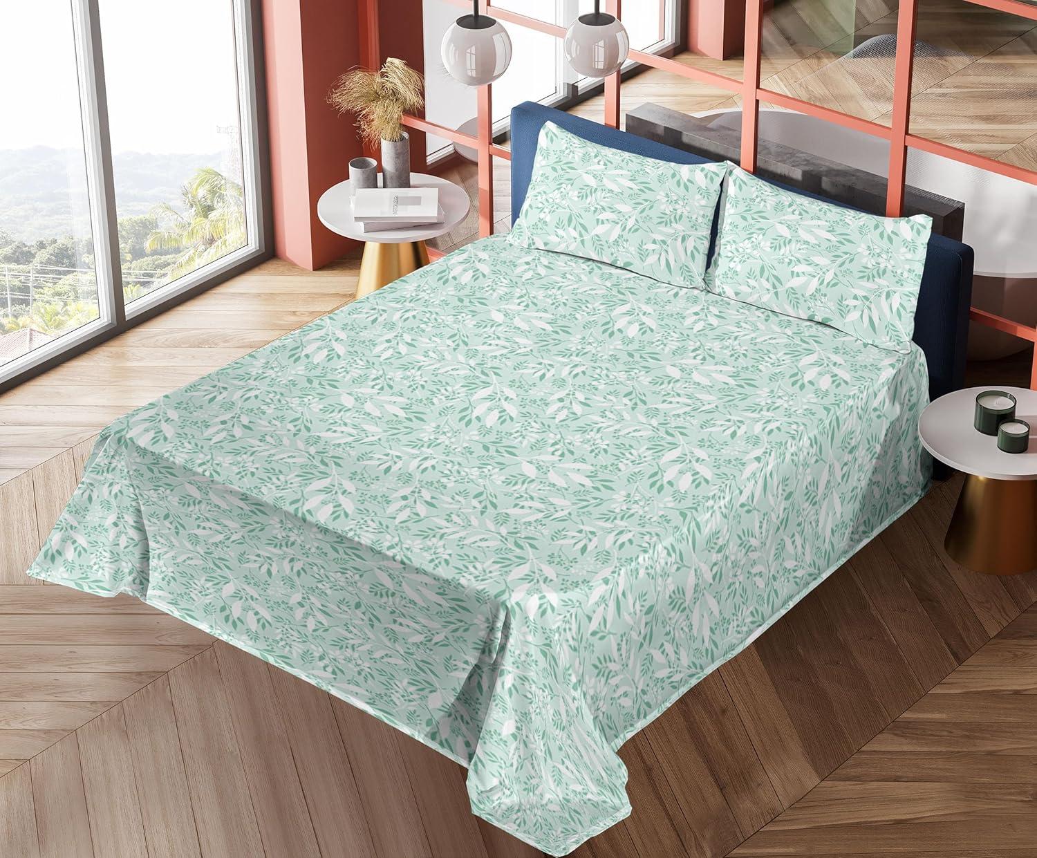 imageAmbesonne Spring Floral Sheet Set Valentines Day Concept Romantic Garden Flowers with Leaves Greenery Fitted and Flat Sheet with Pillowcases Bedding Accent 4 Piece Set Queen Seafoam Peach WhiteAlmond Green White