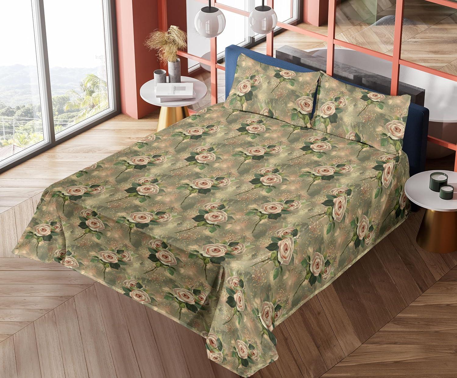 imageAmbesonne Spring Floral Sheet Set Valentines Day Concept Romantic Garden Flowers with Leaves Greenery Fitted and Flat Sheet with Pillowcases Bedding Accent 4 Piece Set Queen Seafoam Peach WhiteKhaki Blush and Green