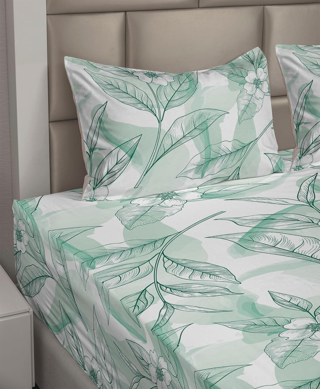 imageAmbesonne Spring Floral Sheet Set Valentines Day Concept Romantic Garden Flowers with Leaves Greenery Fitted and Flat Sheet with Pillowcases Bedding Accent 4 Piece Set Queen Seafoam Peach WhiteAlmond Green Sea Green