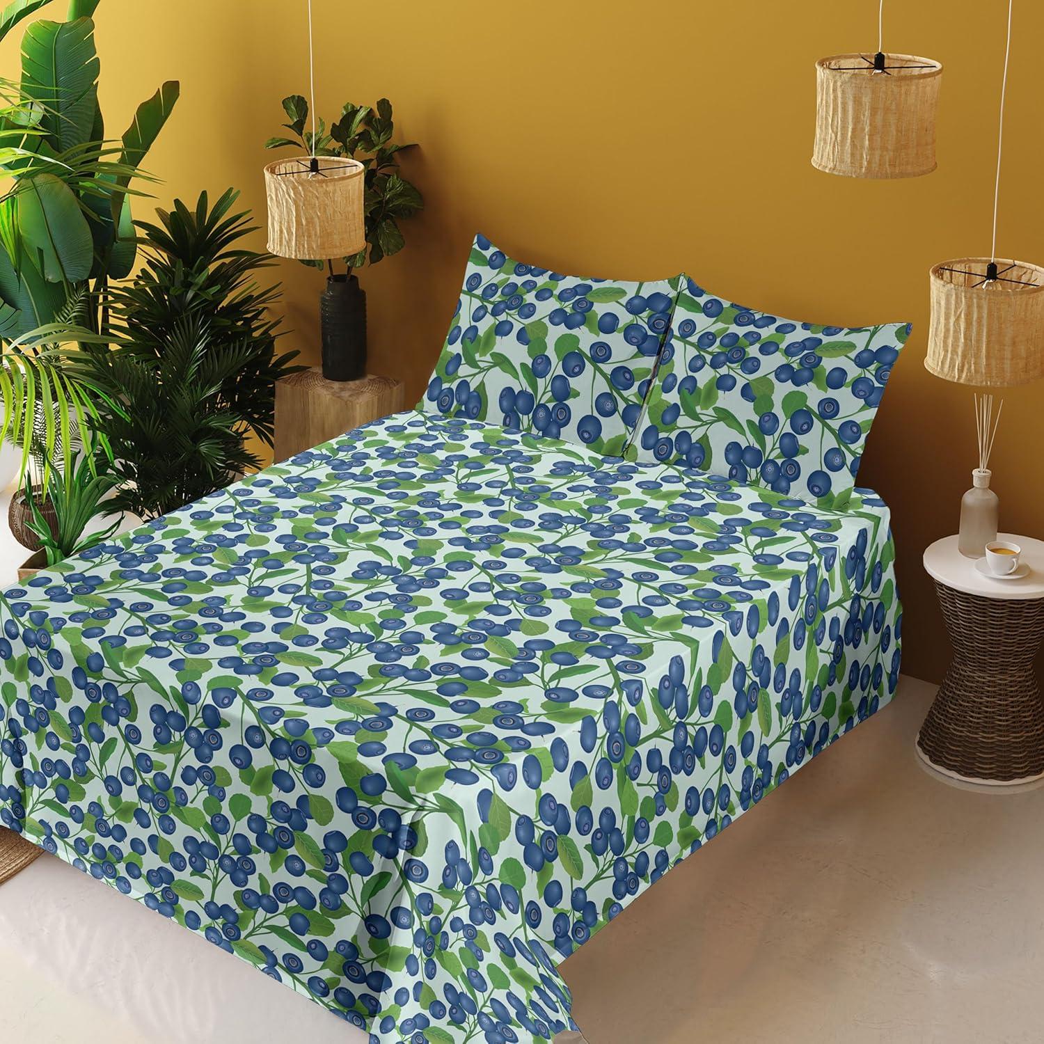 imageAmbesonne Spring Floral Sheet Set Valentines Day Concept Romantic Garden Flowers with Leaves Greenery Fitted and Flat Sheet with Pillowcases Bedding Accent 4 Piece Set Queen Seafoam Peach WhiteDark Lavender Fern Green