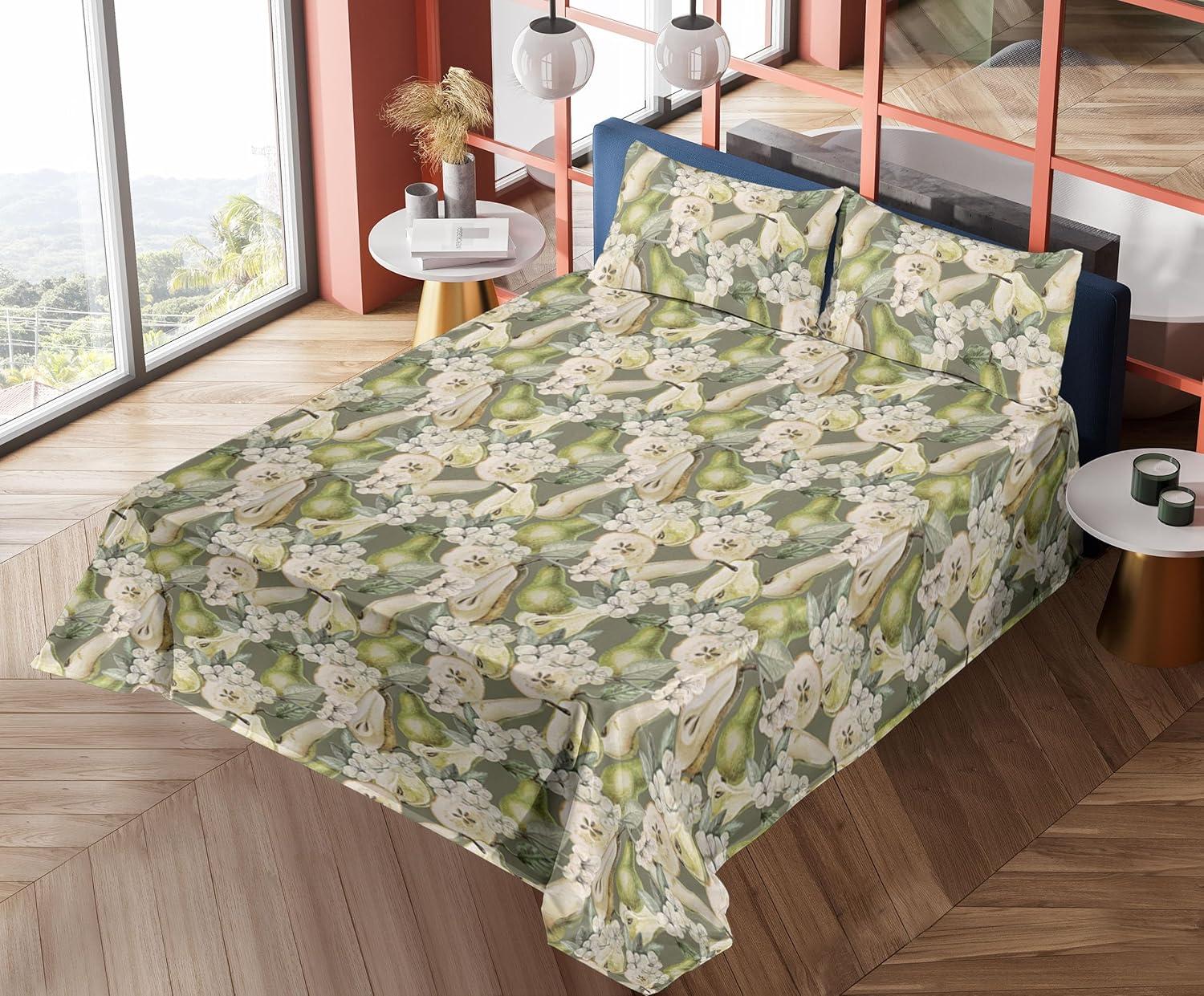 imageAmbesonne Spring Floral Sheet Set Valentines Day Concept Romantic Garden Flowers with Leaves Greenery Fitted and Flat Sheet with Pillowcases Bedding Accent 4 Piece Set Queen Seafoam Peach WhiteApple Green Champagne