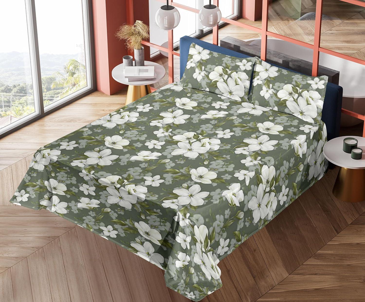 imageAmbesonne Spring Floral Sheet Set Valentines Day Concept Romantic Garden Flowers with Leaves Greenery Fitted and Flat Sheet with Pillowcases Bedding Accent 4 Piece Set Queen Seafoam Peach WhiteOff White Peacock Green