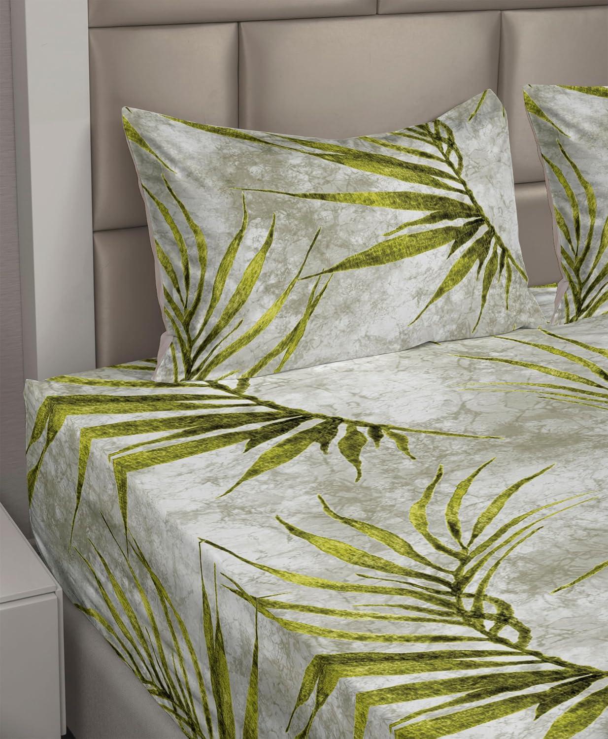 imageAmbesonne Spring Floral Sheet Set Valentines Day Concept Romantic Garden Flowers with Leaves Greenery Fitted and Flat Sheet with Pillowcases Bedding Accent 4 Piece Set Queen Seafoam Peach WhiteYellow Green Pale Grey