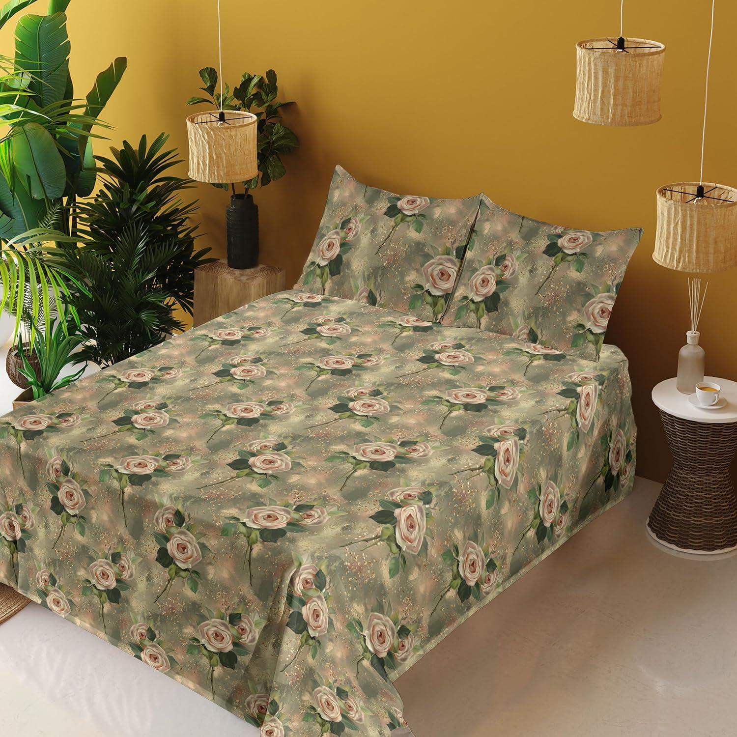 imageAmbesonne Spring Floral Sheet Set Valentines Day Concept Romantic Garden Flowers with Leaves Greenery Fitted and Flat Sheet with Pillowcases Bedding Accent 4 Piece Set Queen Seafoam Peach WhiteKhaki Blush and Green