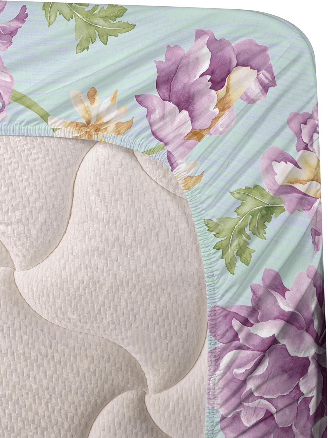 imageAmbesonne Spring Floral Sheet Set Valentines Day Concept Romantic Garden Flowers with Leaves Greenery Fitted and Flat Sheet with Pillowcases Bedding Accent 4 Piece Set Queen Seafoam Peach WhitePale Eggplant Green