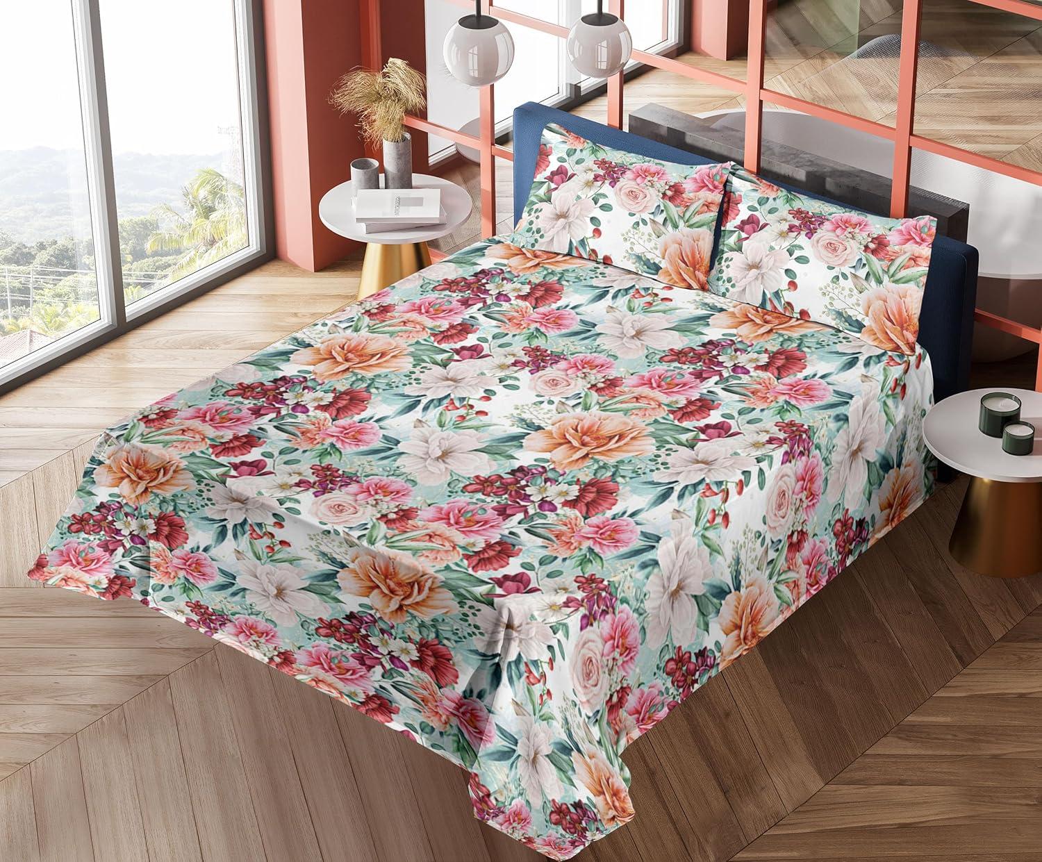 imageAmbesonne Spring Floral Sheet Set Valentines Day Concept Romantic Garden Flowers with Leaves Greenery Fitted and Flat Sheet with Pillowcases Bedding Accent 4 Piece Set Queen Seafoam Peach WhiteJade Green Burnt Sienna