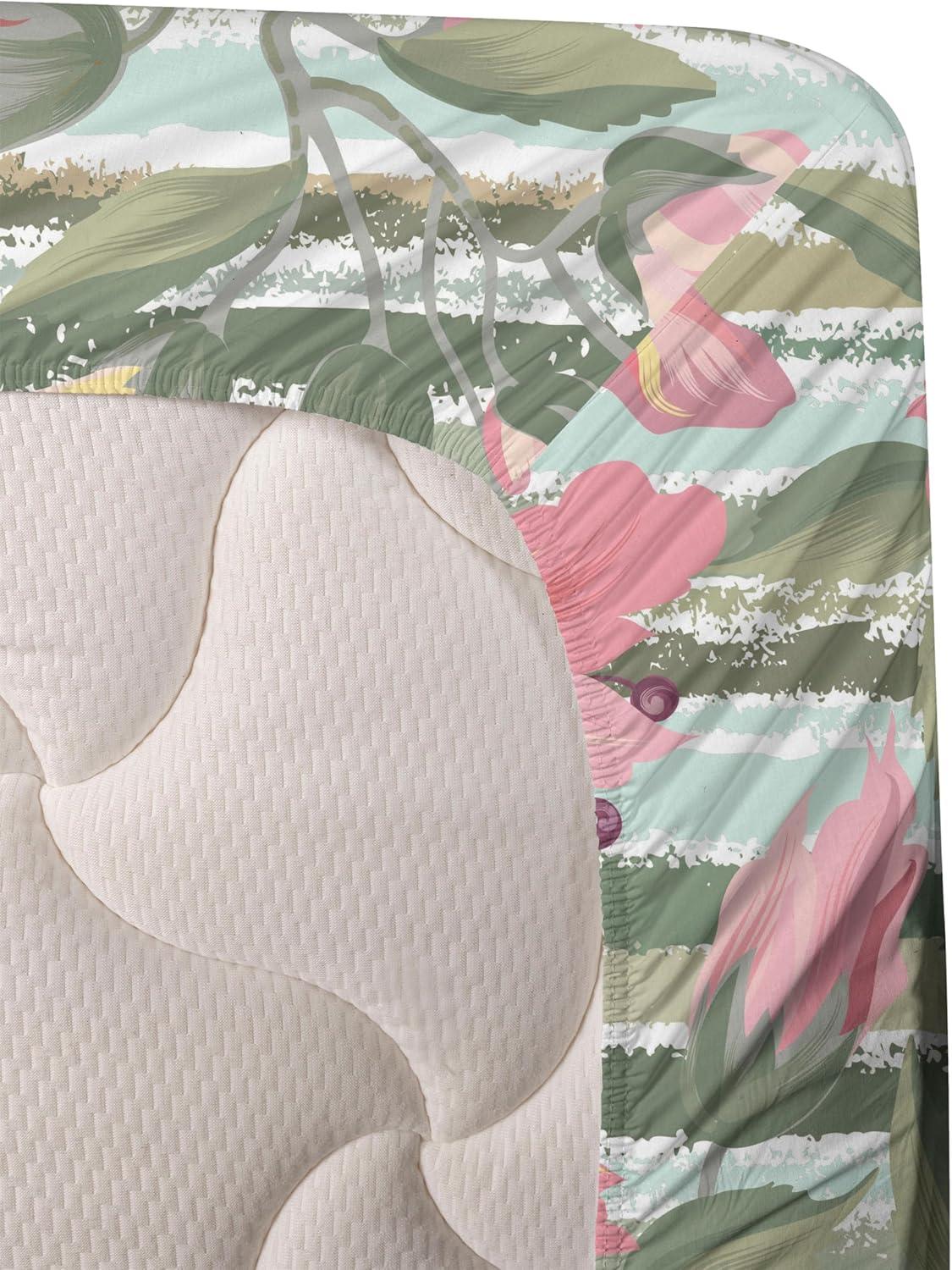 imageAmbesonne Spring Floral Sheet Set Valentines Day Concept Romantic Garden Flowers with Leaves Greenery Fitted and Flat Sheet with Pillowcases Bedding Accent 4 Piece Set Queen Seafoam Peach WhitePeacock Green Pastel Pink
