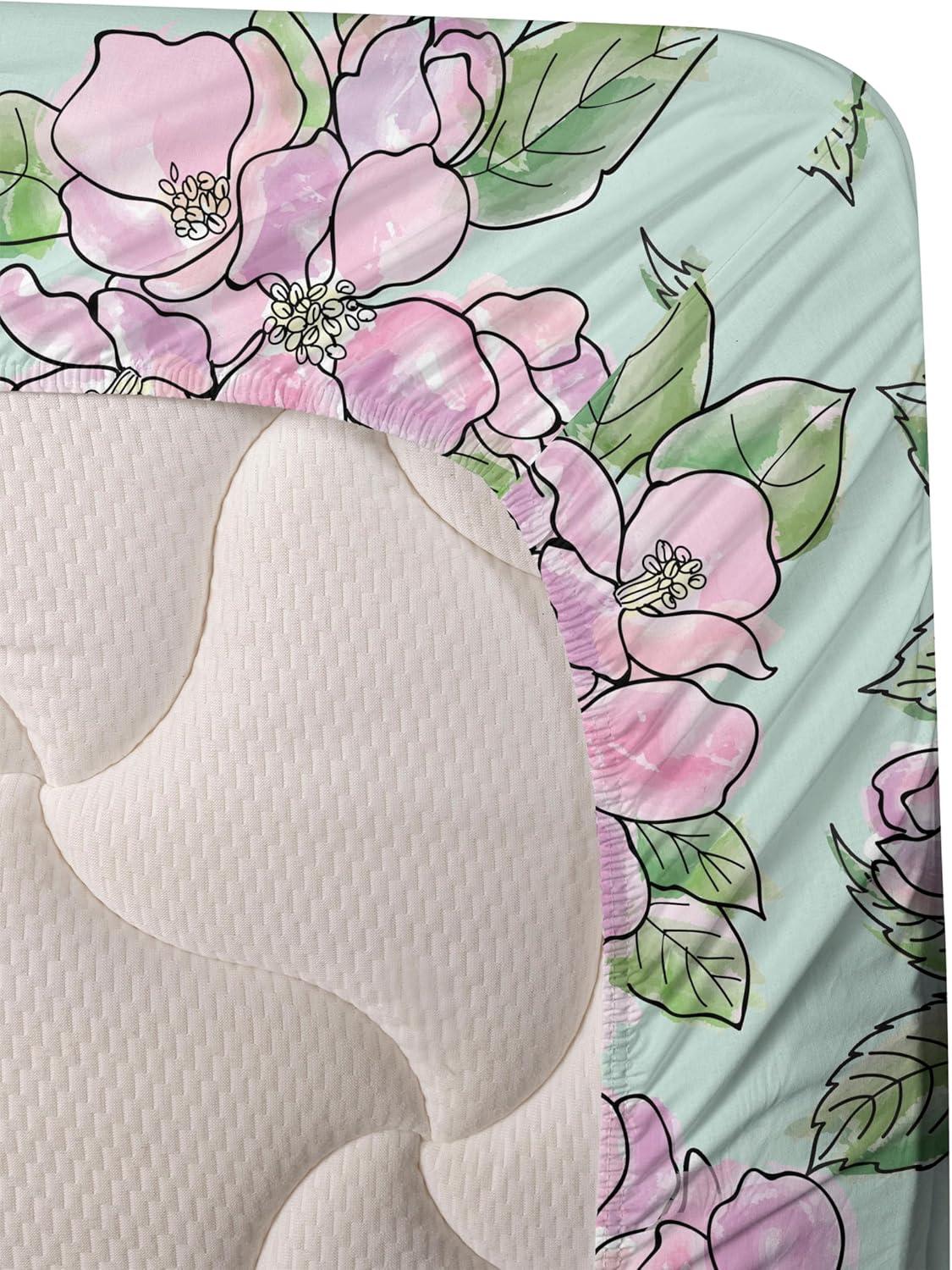 imageAmbesonne Spring Floral Sheet Set Valentines Day Concept Romantic Garden Flowers with Leaves Greenery Fitted and Flat Sheet with Pillowcases Bedding Accent 4 Piece Set Queen Seafoam Peach WhitePale Fuchsia Fern Green