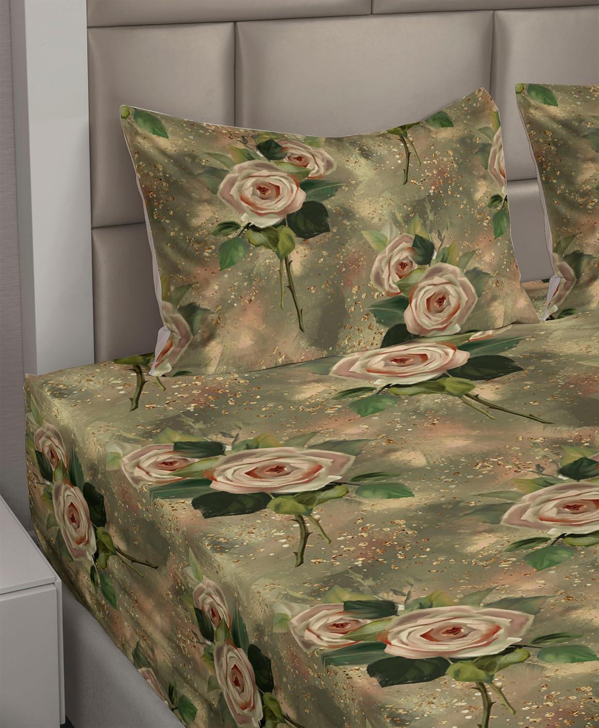 imageAmbesonne Spring Floral Sheet Set Valentines Day Concept Romantic Garden Flowers with Leaves Greenery Fitted and Flat Sheet with Pillowcases Bedding Accent 4 Piece Set Queen Seafoam Peach WhiteKhaki Blush and Green