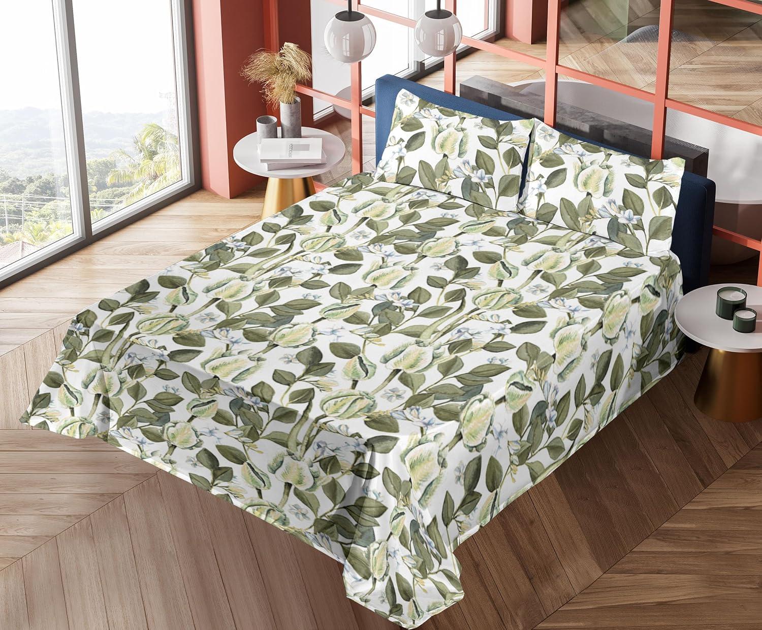 imageAmbesonne Spring Floral Sheet Set Valentines Day Concept Romantic Garden Flowers with Leaves Greenery Fitted and Flat Sheet with Pillowcases Bedding Accent 4 Piece Set Queen Seafoam Peach WhitePistachio Green and White