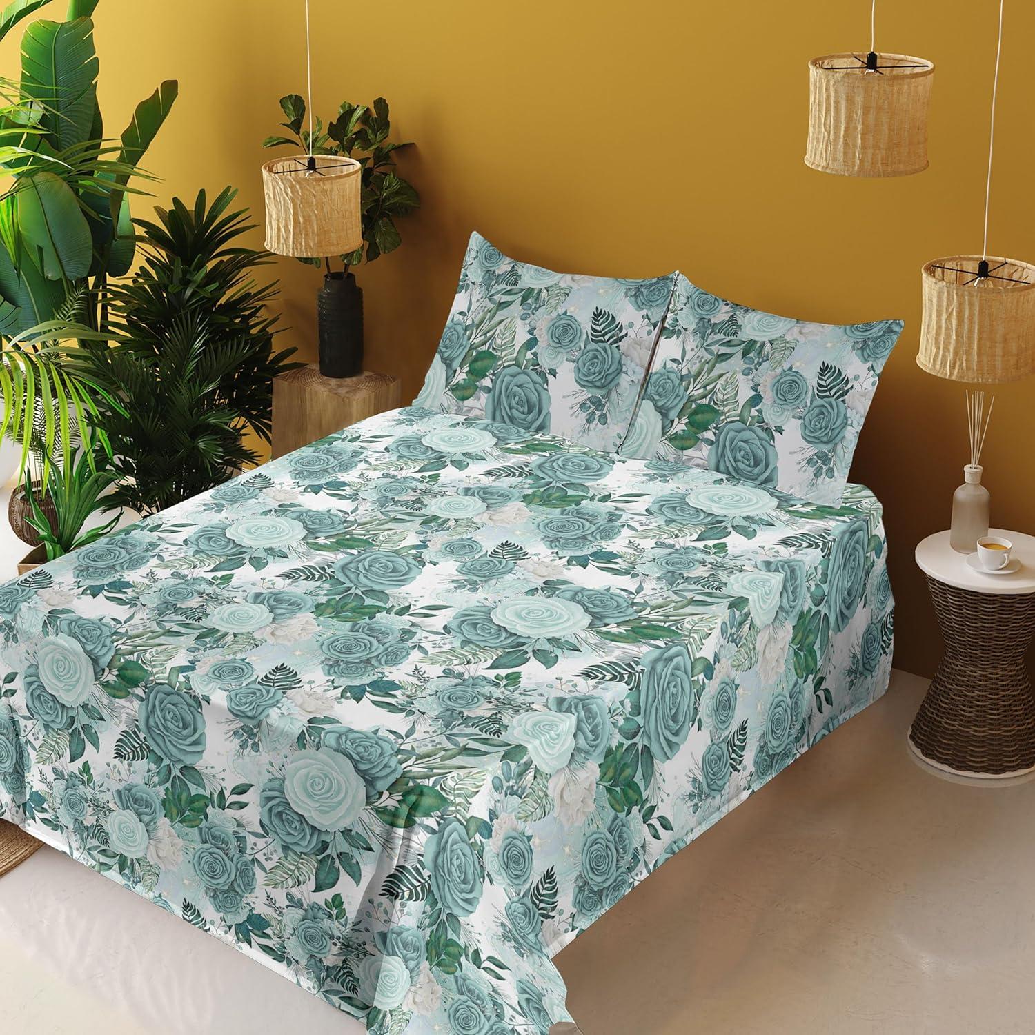 imageAmbesonne Spring Floral Sheet Set Valentines Day Concept Romantic Garden Flowers with Leaves Greenery Fitted and Flat Sheet with Pillowcases Bedding Accent 4 Piece Set Queen Seafoam Peach WhiteSea Green Mint Green