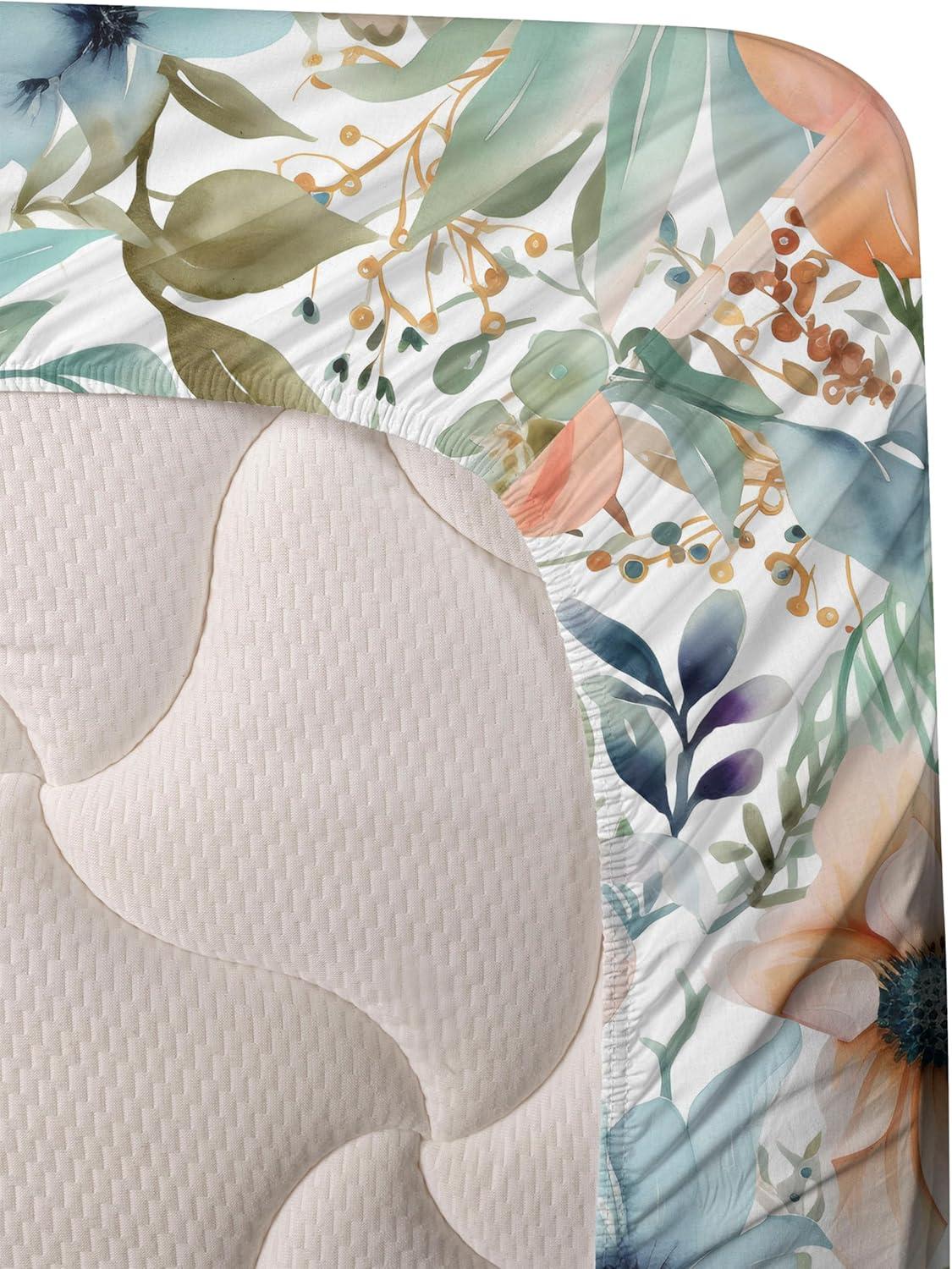 imageAmbesonne Spring Floral Sheet Set Valentines Day Concept Romantic Garden Flowers with Leaves Greenery Fitted and Flat Sheet with Pillowcases Bedding Accent 4 Piece Set Queen Seafoam Peach WhiteSeafoam Peach White