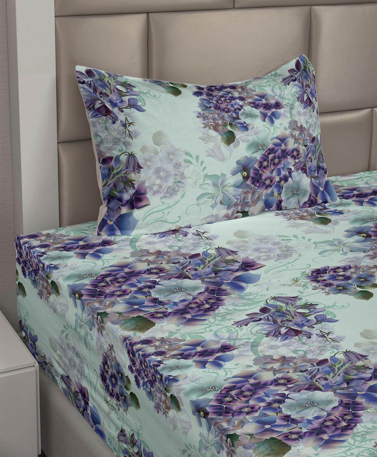 imageAmbesonne Spring Floral Sheet Set Valentines Day Concept Romantic Garden Flowers with Leaves Greenery Fitted and Flat Sheet with Pillowcases Bedding Accent 4 Piece Set Queen Seafoam Peach WhitePale Purple and Sage Green
