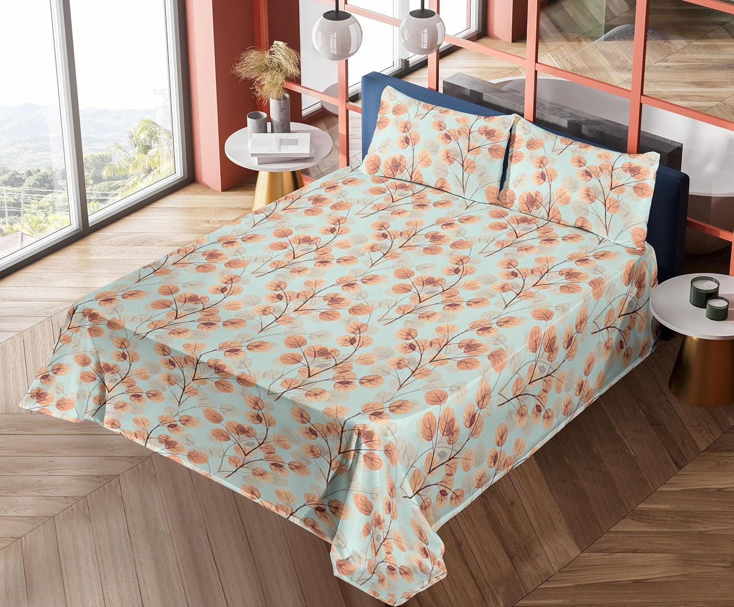 imageAmbesonne Spring Floral Sheet Set Valentines Day Concept Romantic Garden Flowers with Leaves Greenery Fitted and Flat Sheet with Pillowcases Bedding Accent 4 Piece Set Queen Seafoam Peach WhiteMint Green Burnt Sienna
