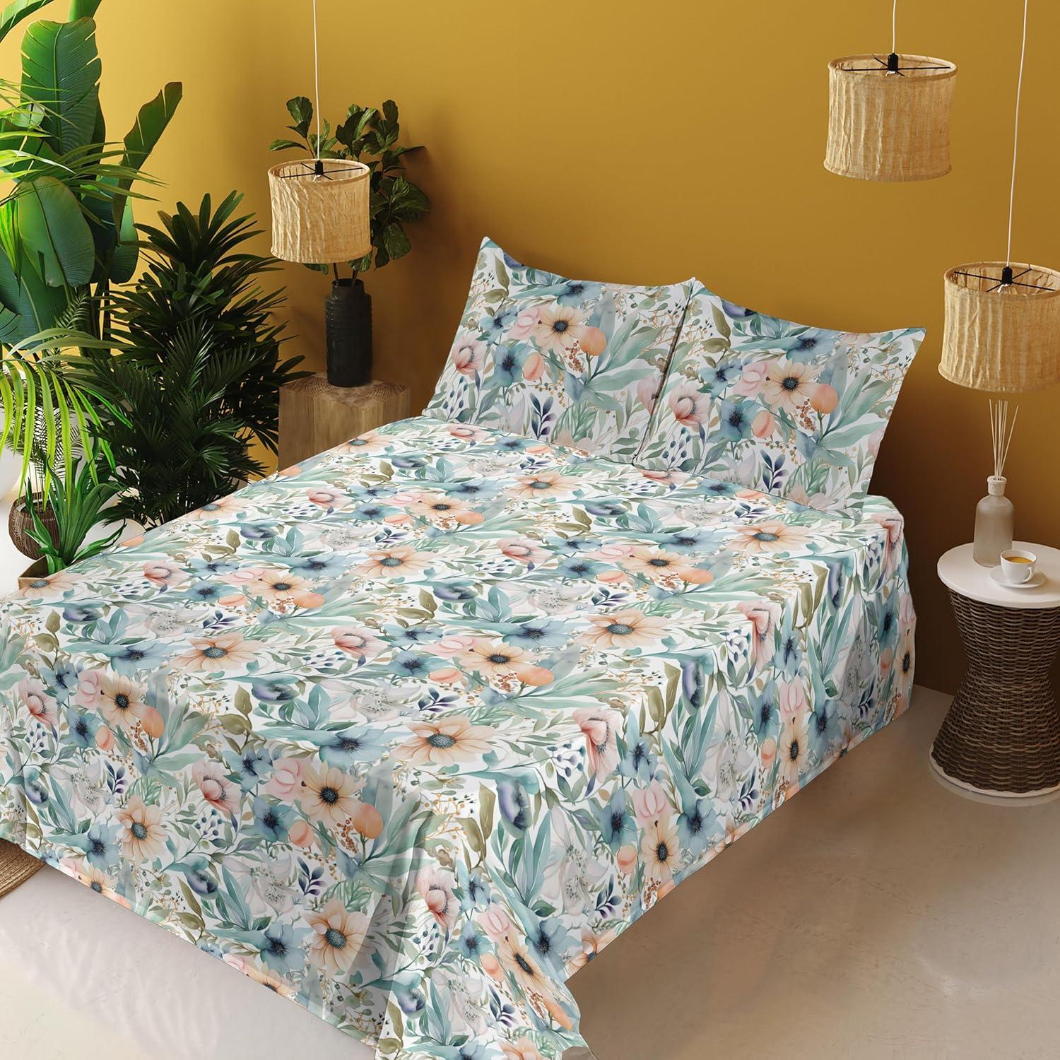 imageAmbesonne Spring Floral Sheet Set Valentines Day Concept Romantic Garden Flowers with Leaves Greenery Fitted and Flat Sheet with Pillowcases Bedding Accent 4 Piece Set Queen Seafoam Peach WhiteSeafoam Peach White