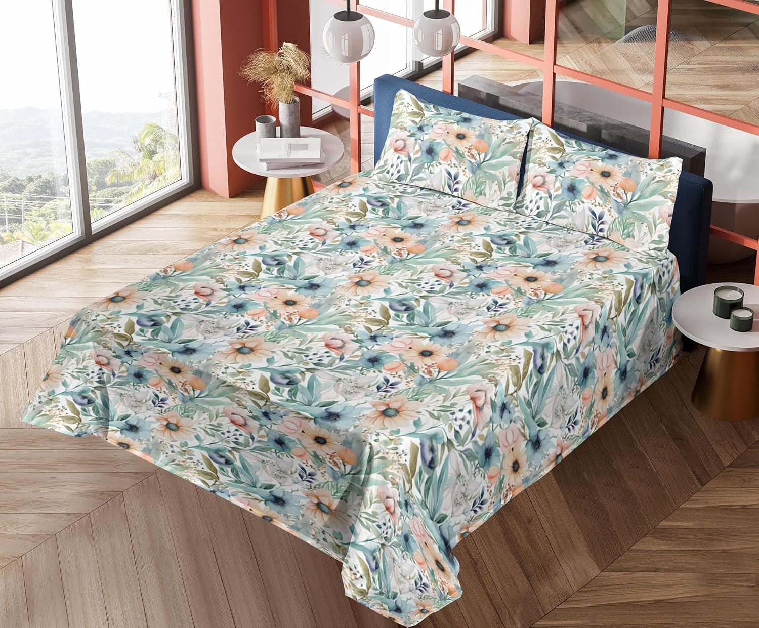 imageAmbesonne Spring Floral Sheet Set Valentines Day Concept Romantic Garden Flowers with Leaves Greenery Fitted and Flat Sheet with Pillowcases Bedding Accent 4 Piece Set Queen Seafoam Peach WhiteSeafoam Peach White