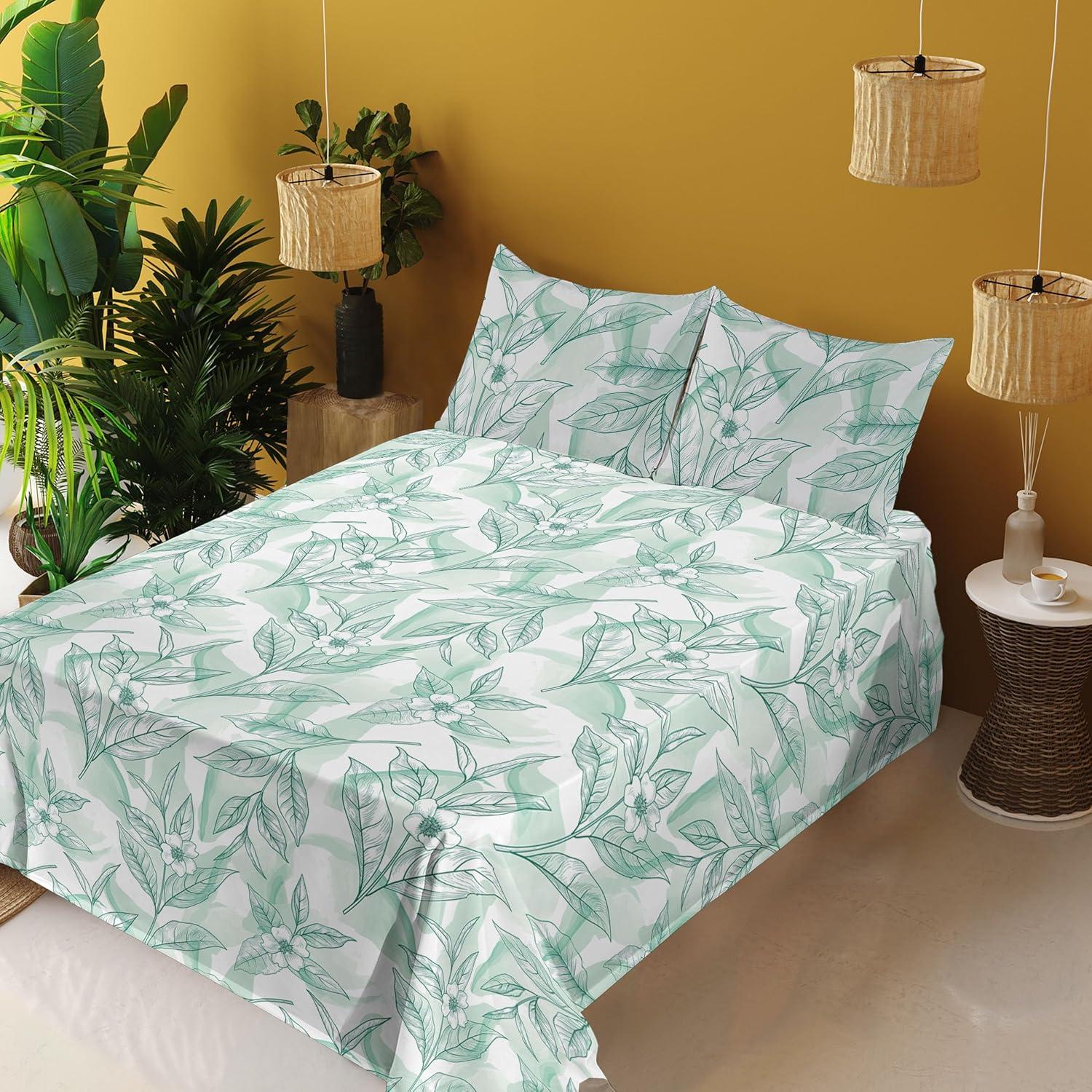 imageAmbesonne Spring Floral Sheet Set Valentines Day Concept Romantic Garden Flowers with Leaves Greenery Fitted and Flat Sheet with Pillowcases Bedding Accent 4 Piece Set Queen Seafoam Peach WhiteAlmond Green Sea Green