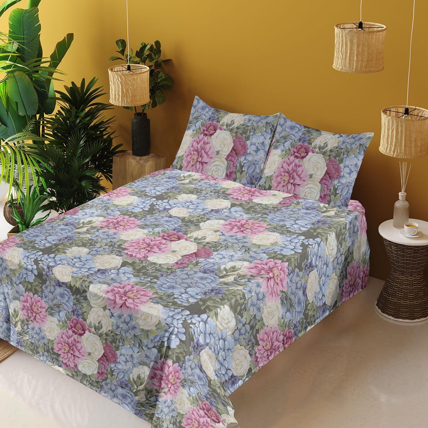 imageAmbesonne Spring Floral Sheet Set Valentines Day Concept Romantic Garden Flowers with Leaves Greenery Fitted and Flat Sheet with Pillowcases Bedding Accent 4 Piece Set Queen Seafoam Peach WhiteMauve Taupe Ceil Blue