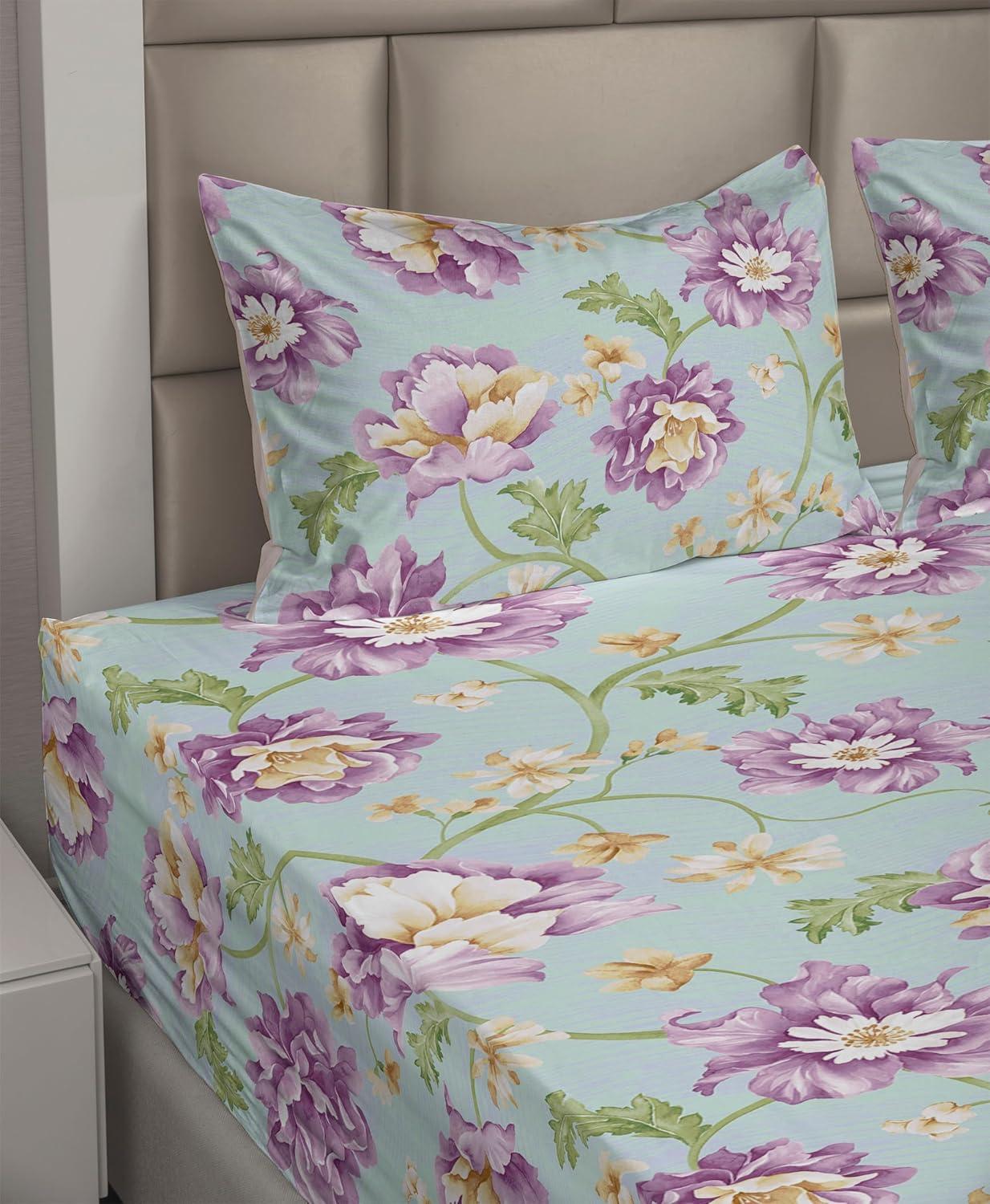 imageAmbesonne Spring Floral Sheet Set Valentines Day Concept Romantic Garden Flowers with Leaves Greenery Fitted and Flat Sheet with Pillowcases Bedding Accent 4 Piece Set Queen Seafoam Peach WhitePale Eggplant Green
