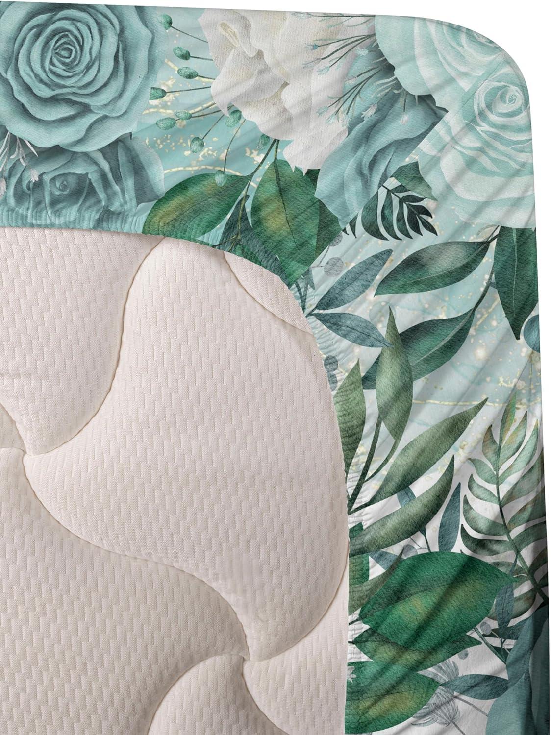 imageAmbesonne Spring Floral Sheet Set Valentines Day Concept Romantic Garden Flowers with Leaves Greenery Fitted and Flat Sheet with Pillowcases Bedding Accent 4 Piece Set Queen Seafoam Peach WhiteSea Green Mint Green