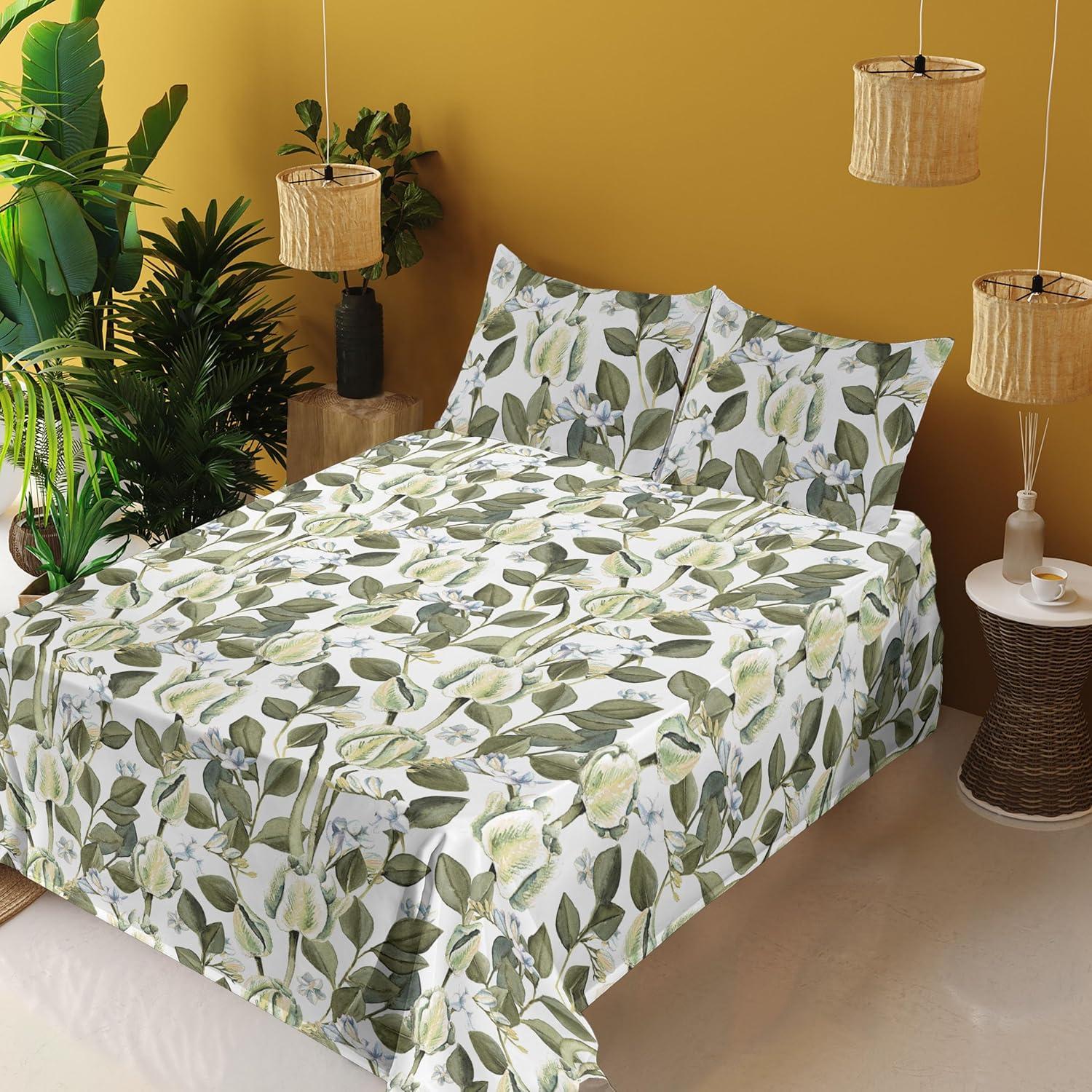 imageAmbesonne Spring Floral Sheet Set Valentines Day Concept Romantic Garden Flowers with Leaves Greenery Fitted and Flat Sheet with Pillowcases Bedding Accent 4 Piece Set Queen Seafoam Peach WhitePistachio Green and White